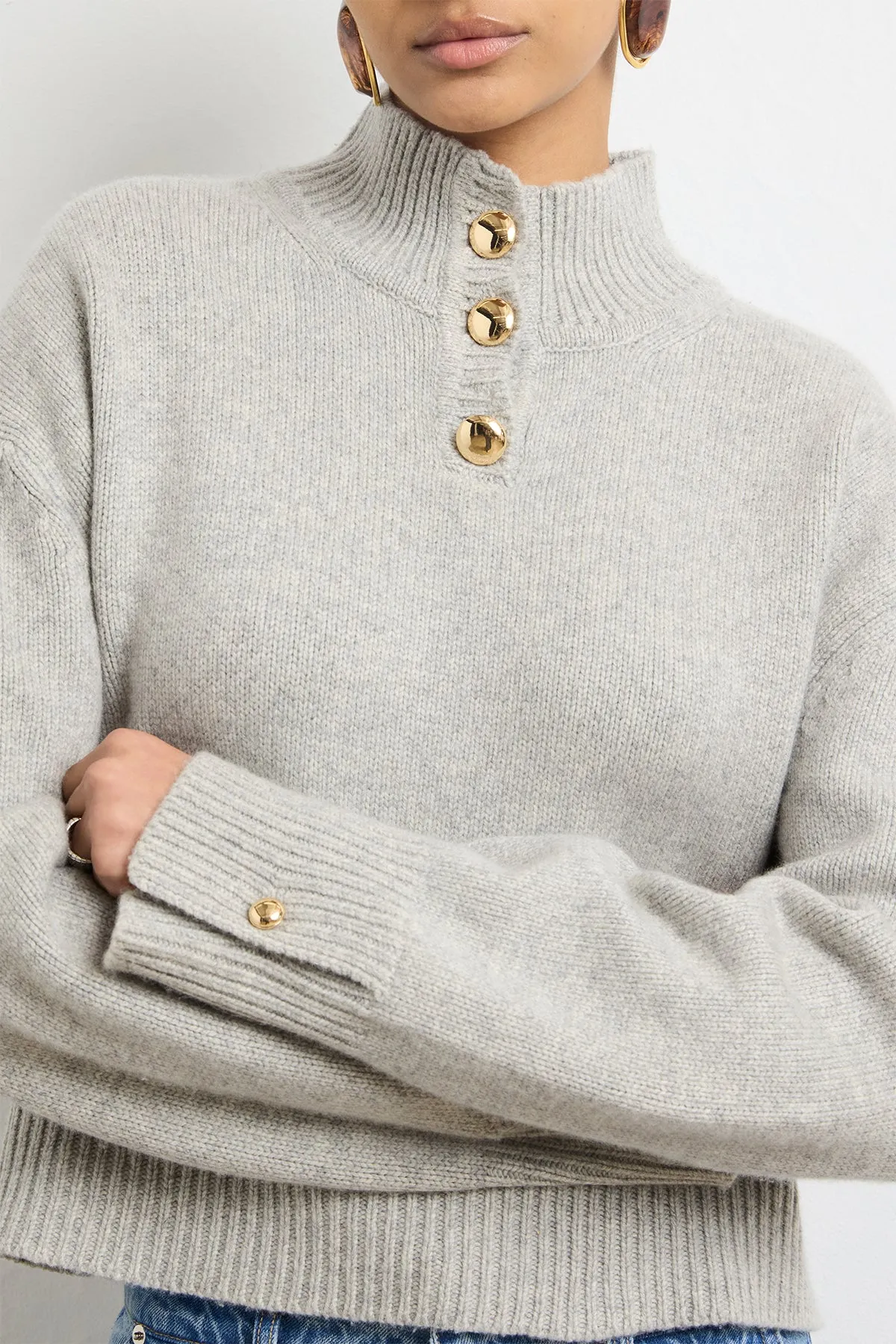 The Rowe Cropped Henley in Foggy Cashmere sold by Brandon Maxwell product image thumbnail 3