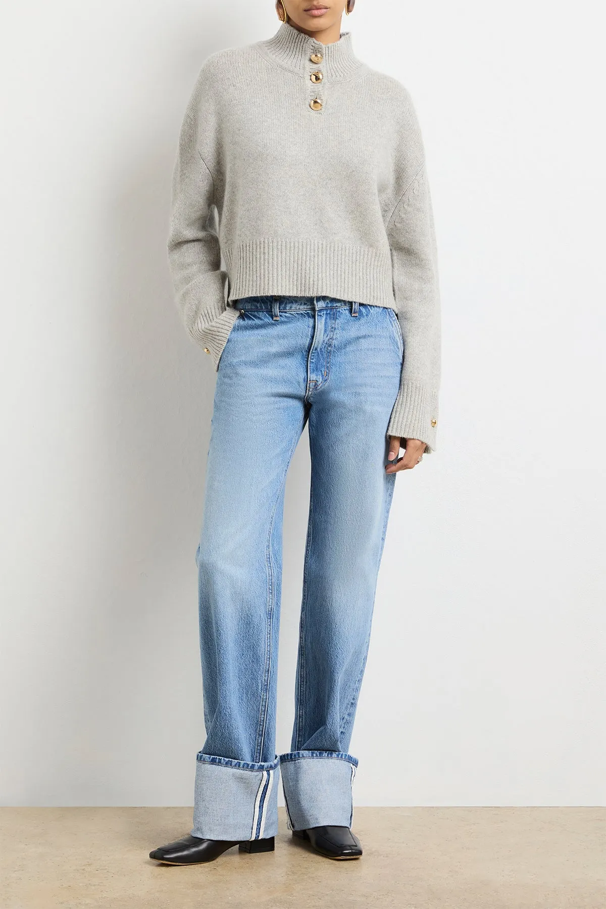 The Rowe Cropped Henley in Foggy Cashmere sold by Brandon Maxwell product image thumbnail 2
