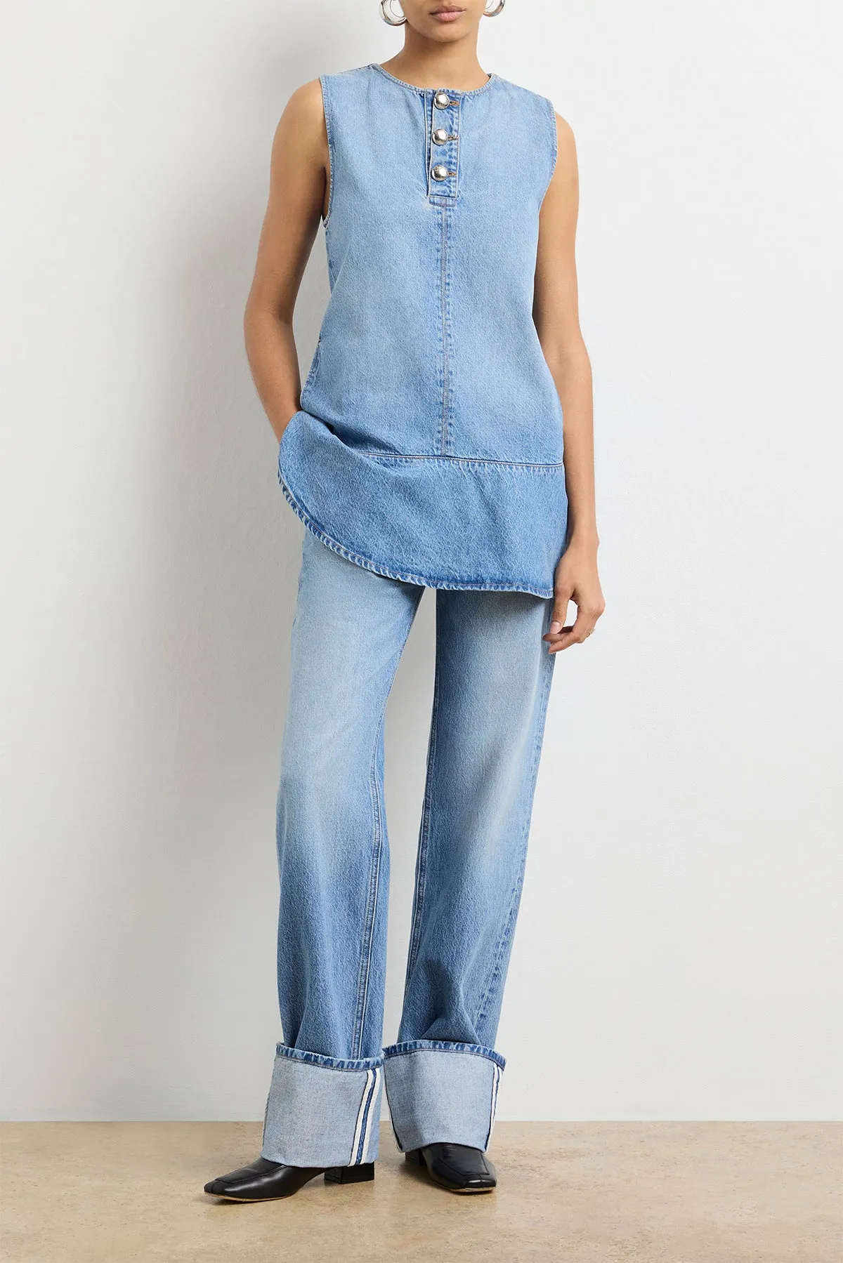 The Rosie Denim Mini Dress in Vintage Wash sold by Brandon Maxwell product image thumbnail 2