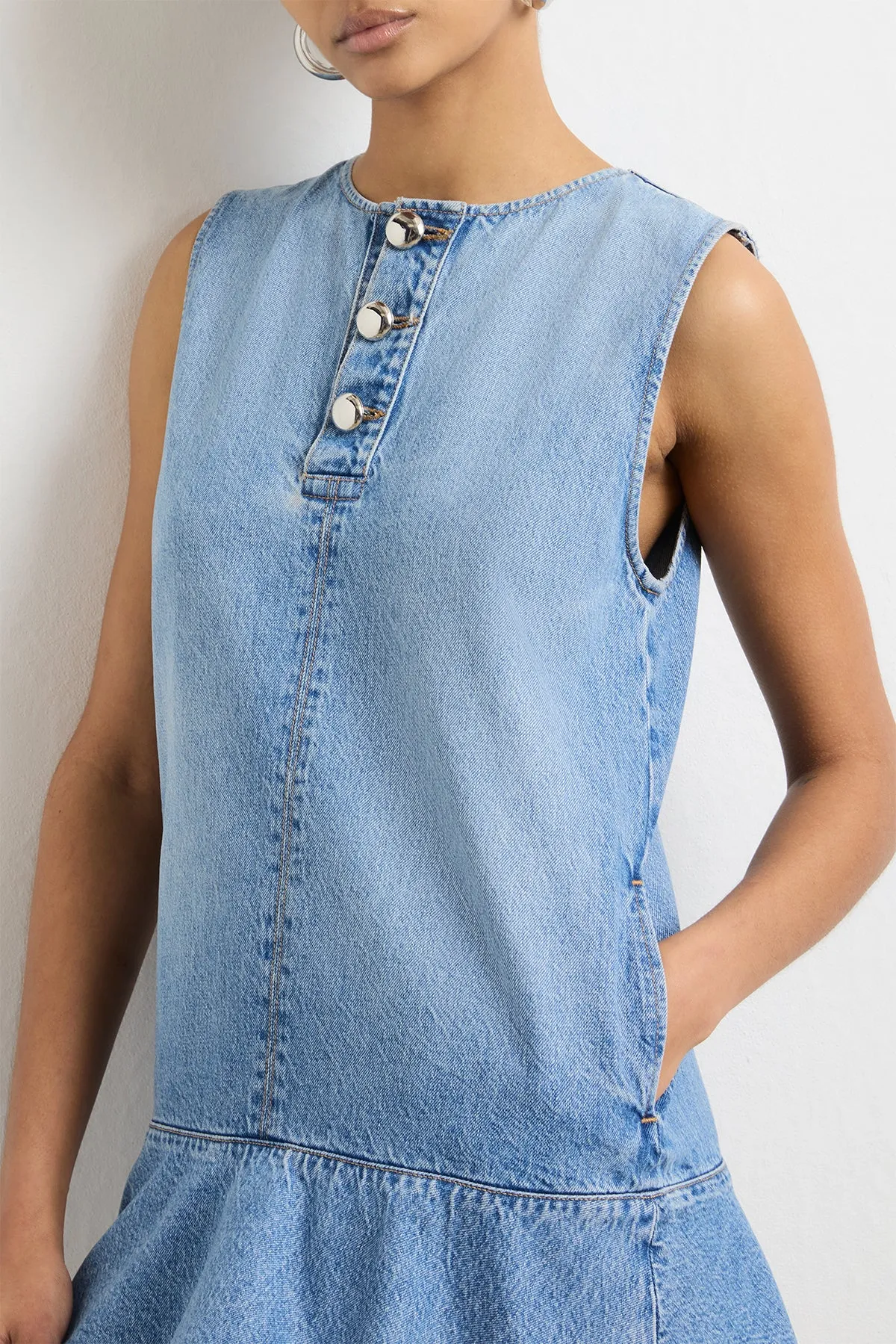 The Rosie Denim Mini Dress in Vintage Wash sold by Brandon Maxwell product image thumbnail 4