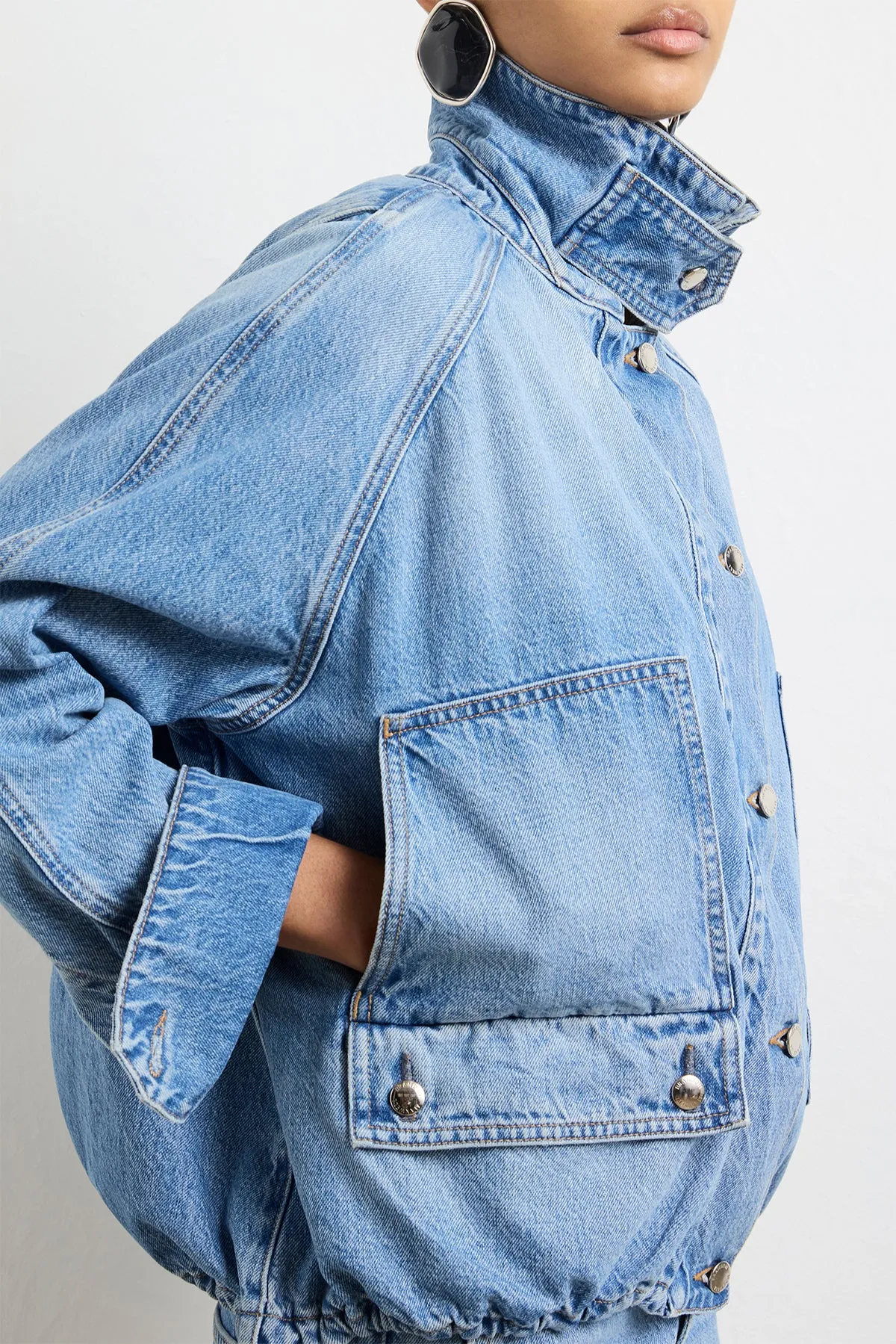 The Harper Balloon Jacket in Vintage Wash Denim sold by Brandon Maxwell product image thumbnail 4