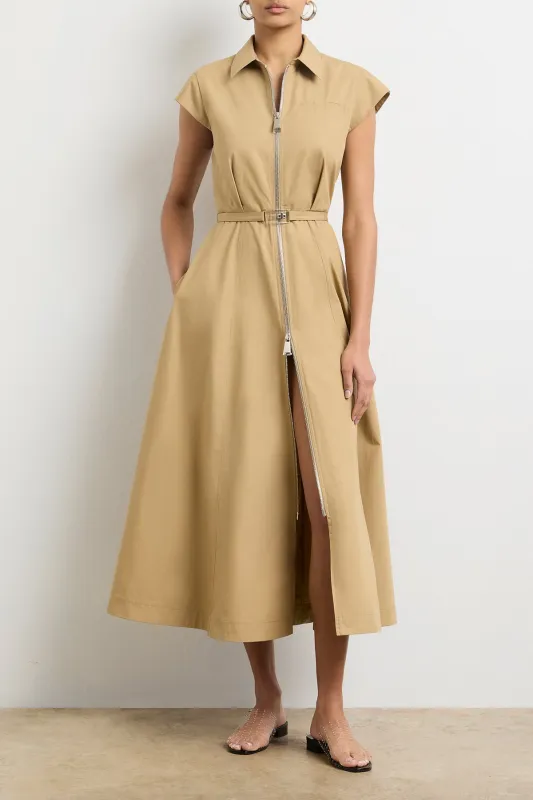 The Exclusive Jace Short Sleeve Collared Dress in Khaki made by Brandon Maxwell