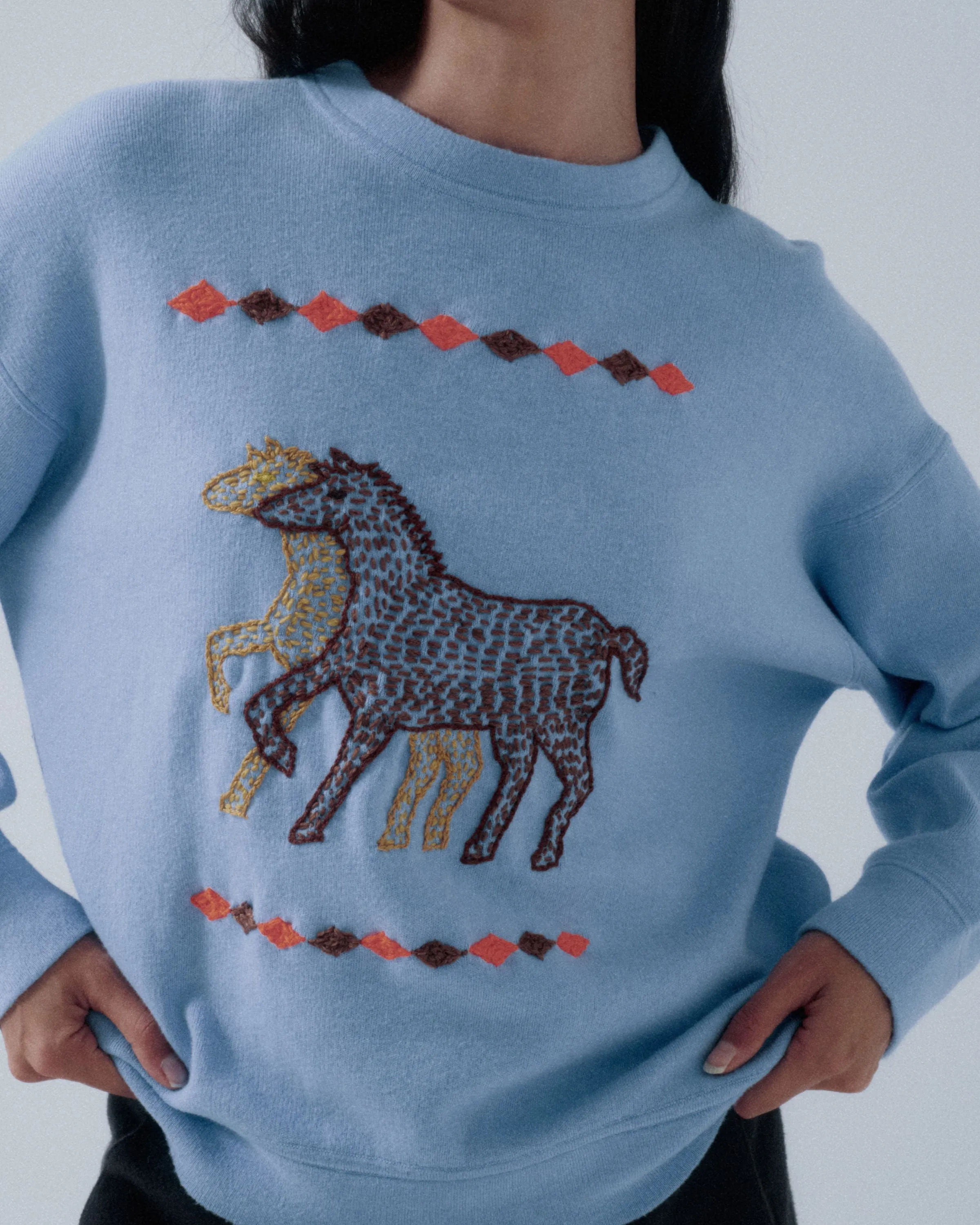 OTAKARA NYC x SAYAKA DAVIS Fire Horse Knit Sweatshirt in Heather Sky sold by Sayaka Davis product image thumbnail 2