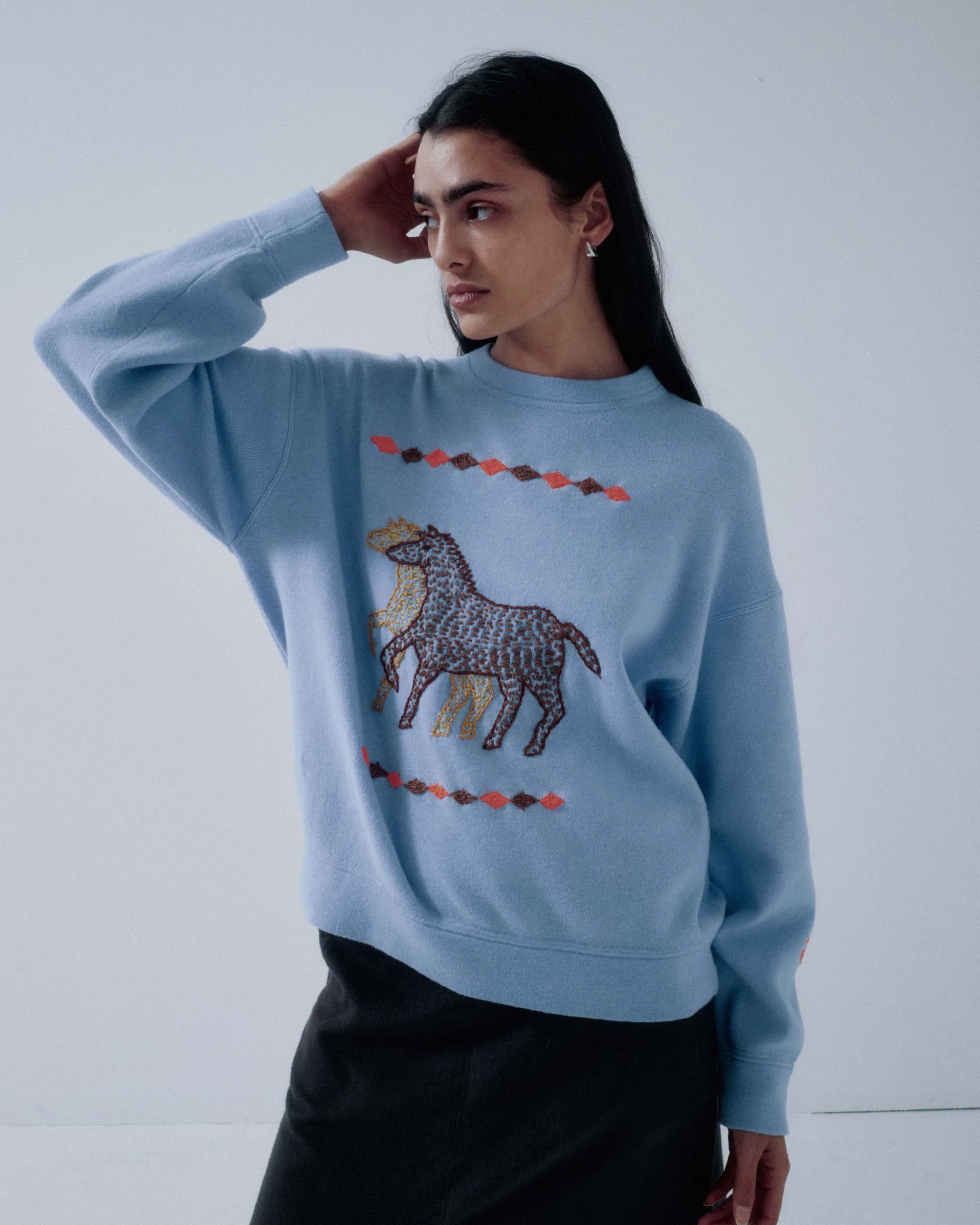 OTAKARA NYC x SAYAKA DAVIS Fire Horse Knit Sweatshirt in Heather Sky sold by Sayaka Davis product image thumbnail 3