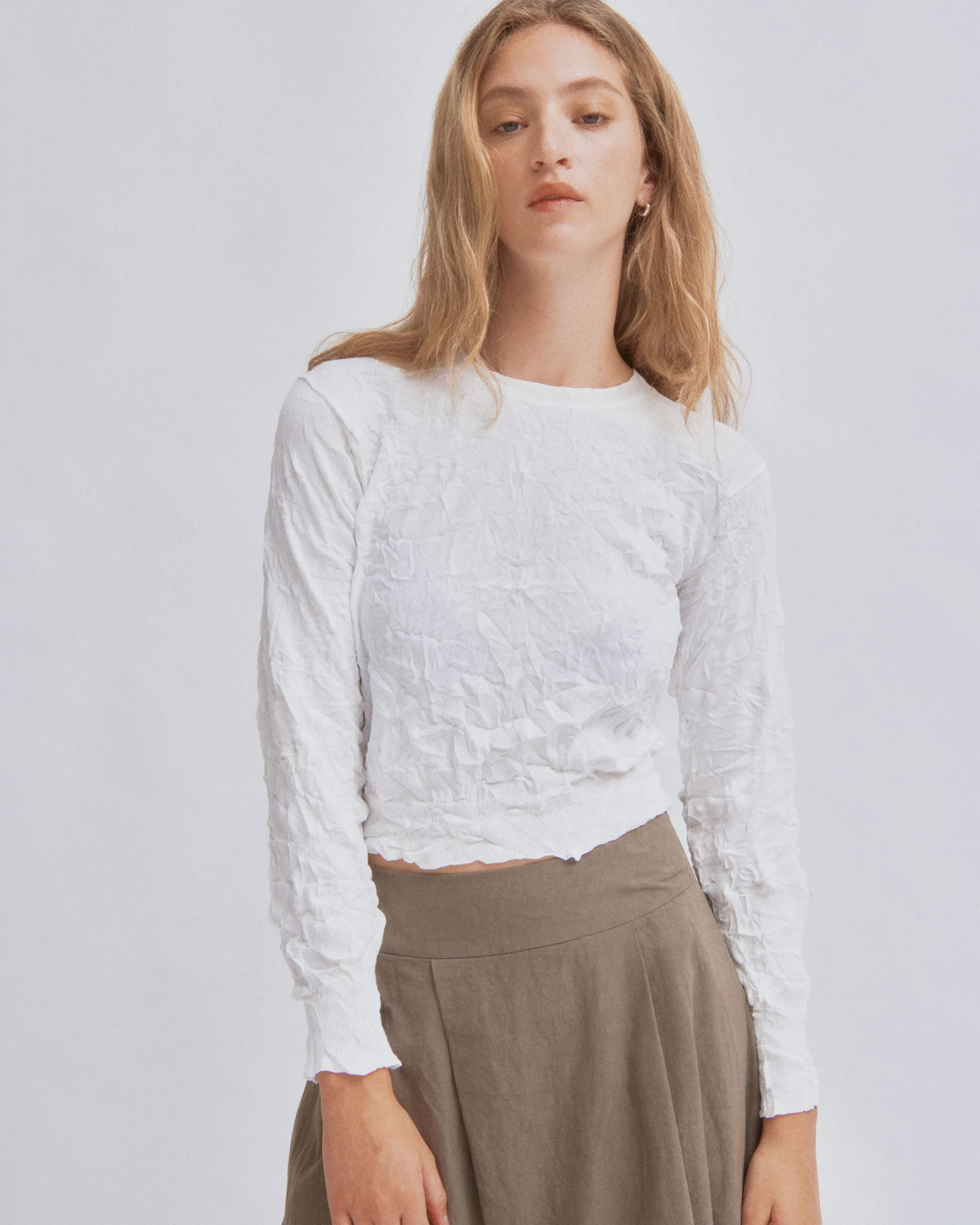 Crinkled Pullover in White sold by Sayaka Davis