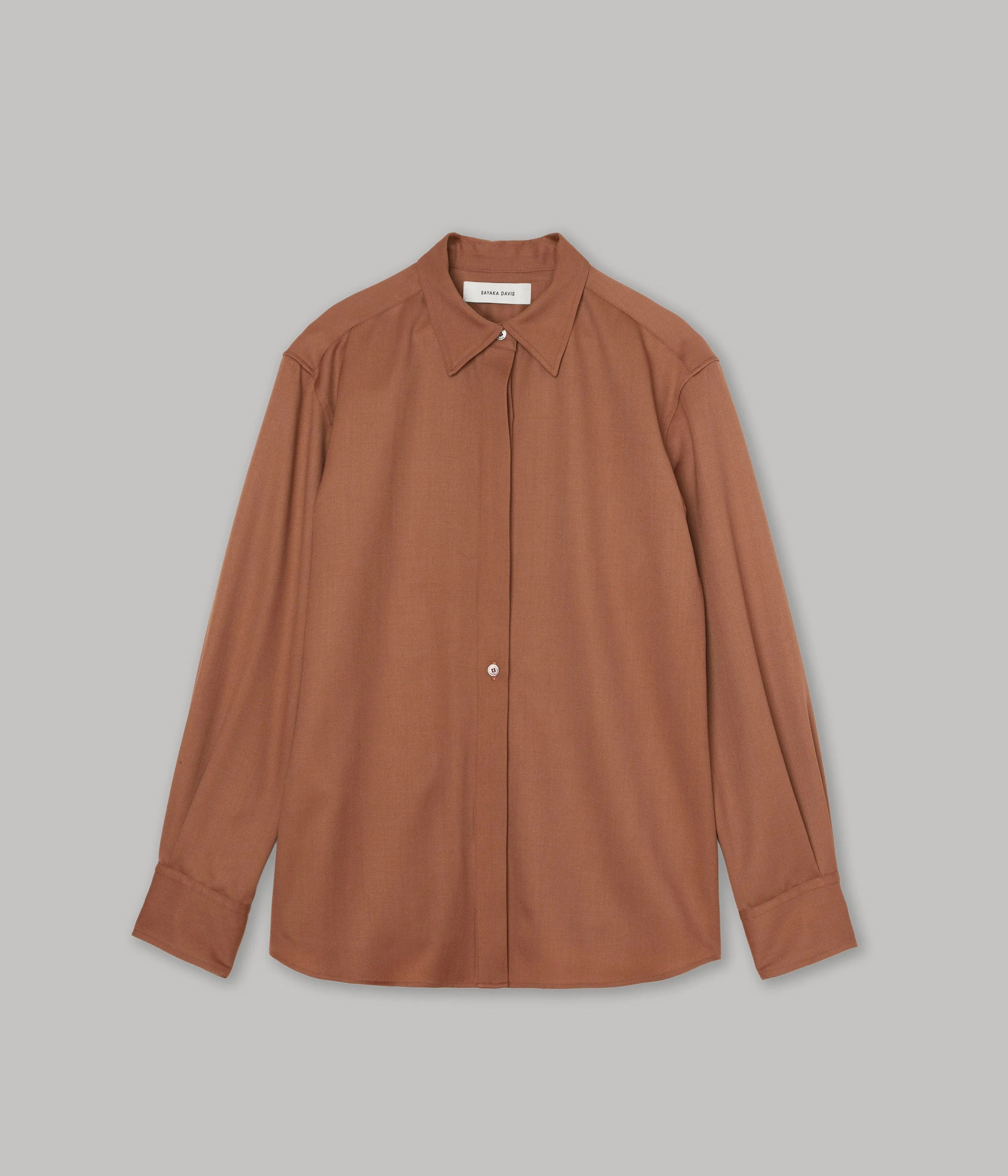 Slim Wool Shirt in Clay sold by Sayaka Davis