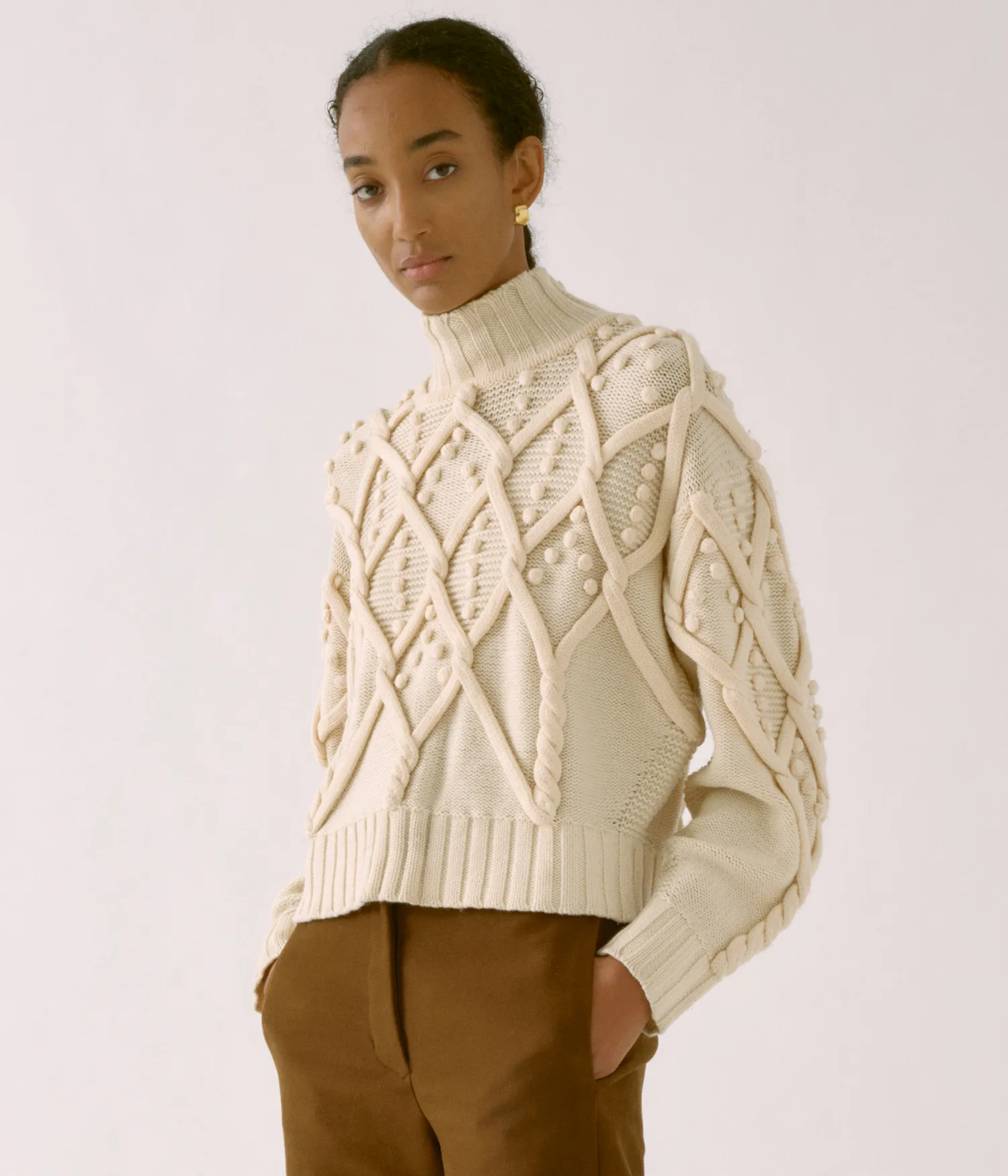 Pom-Pom Cable Sweater in Ivory sold by Sayaka Davis product image thumbnail 2