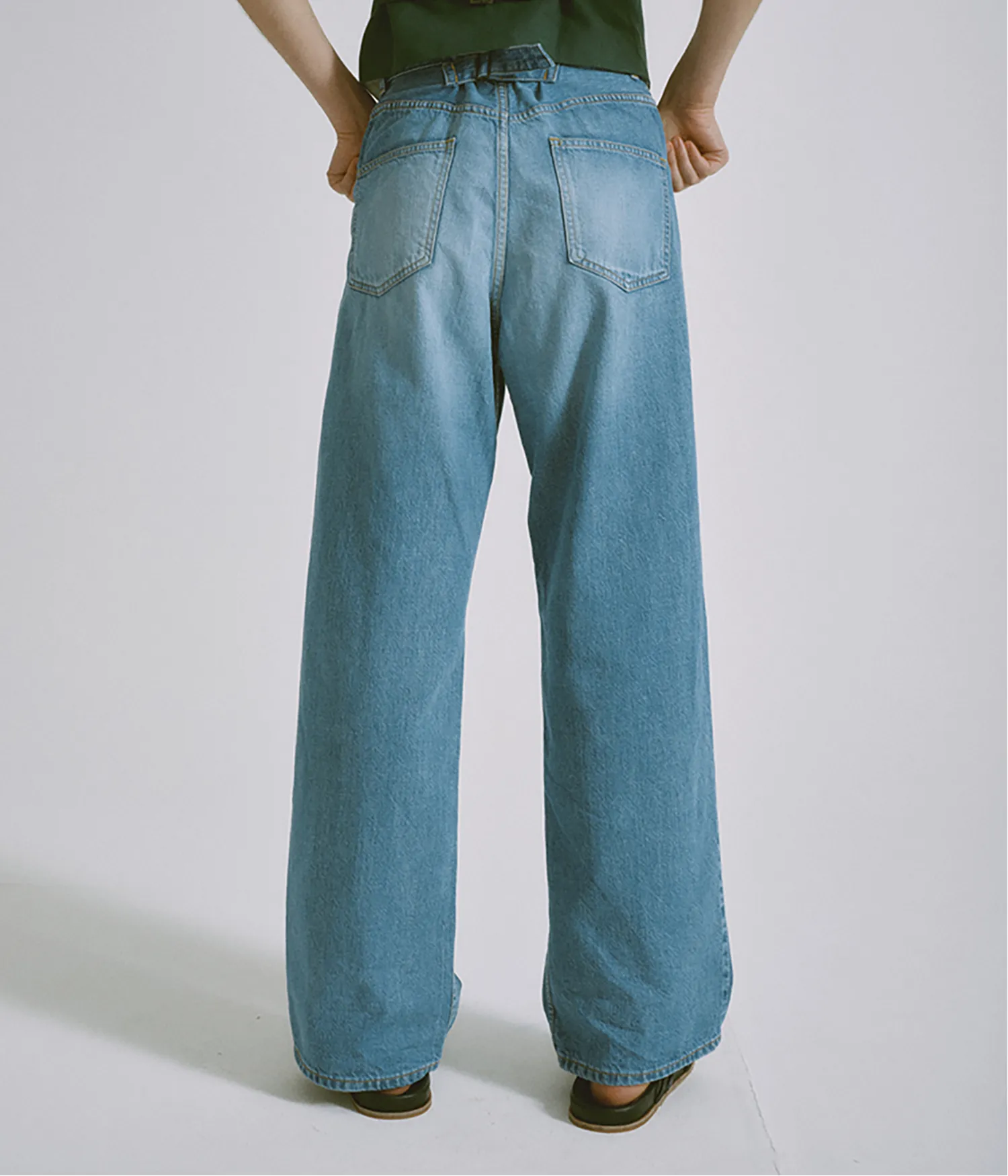 LIGHT WEIGHT TUCKED WIDE-LEG DENIM IN LIGHT BLUE sold by Sayaka Davis product image thumbnail 2