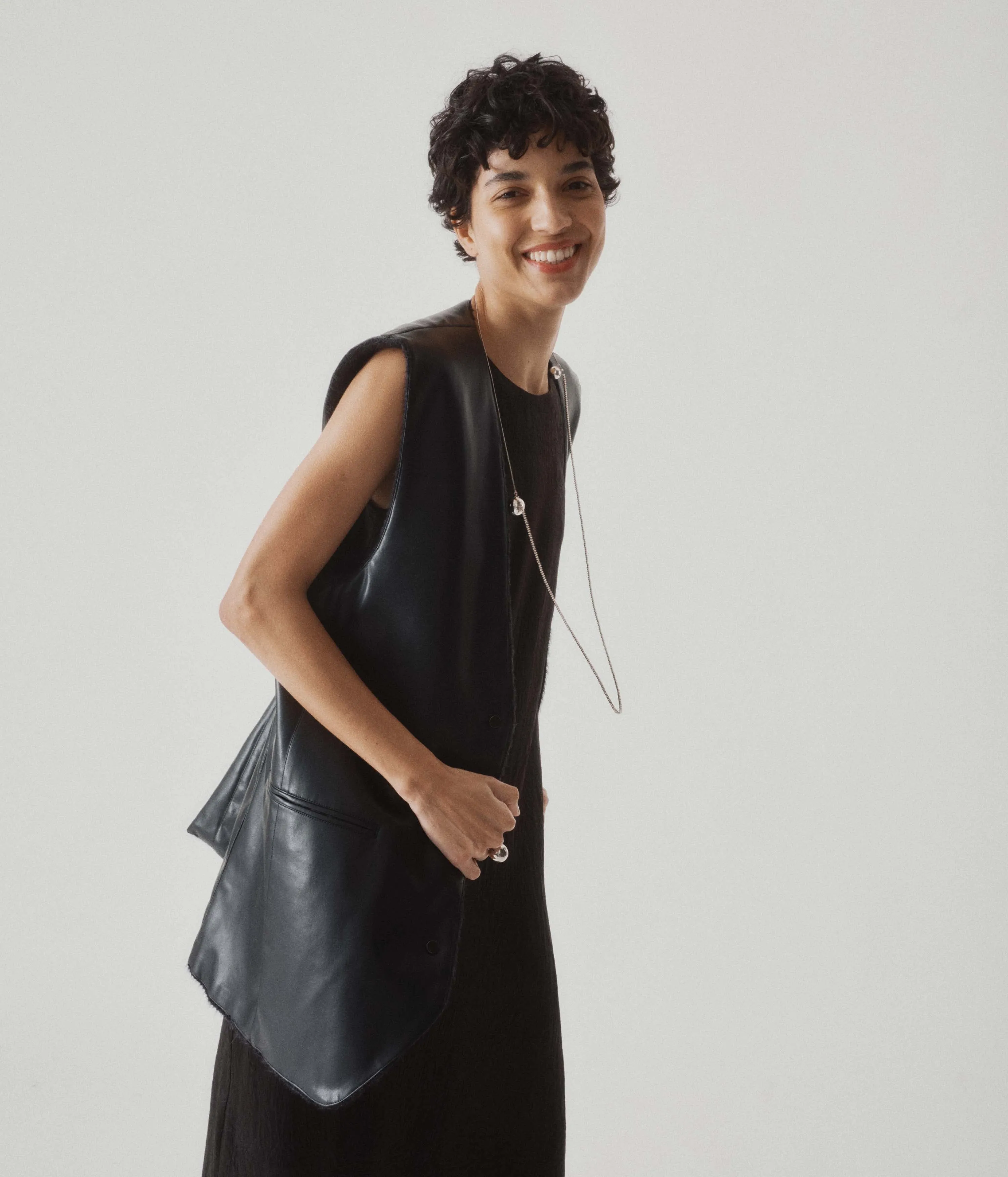CRINKLED SATIN TANK DRESS IN BLACK sold by Sayaka Davis product image thumbnail 5