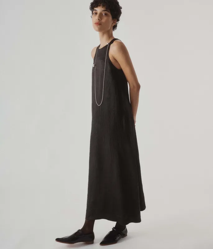 CRINKLED SATIN TANK DRESS IN BLACK made by Sayaka Davis
