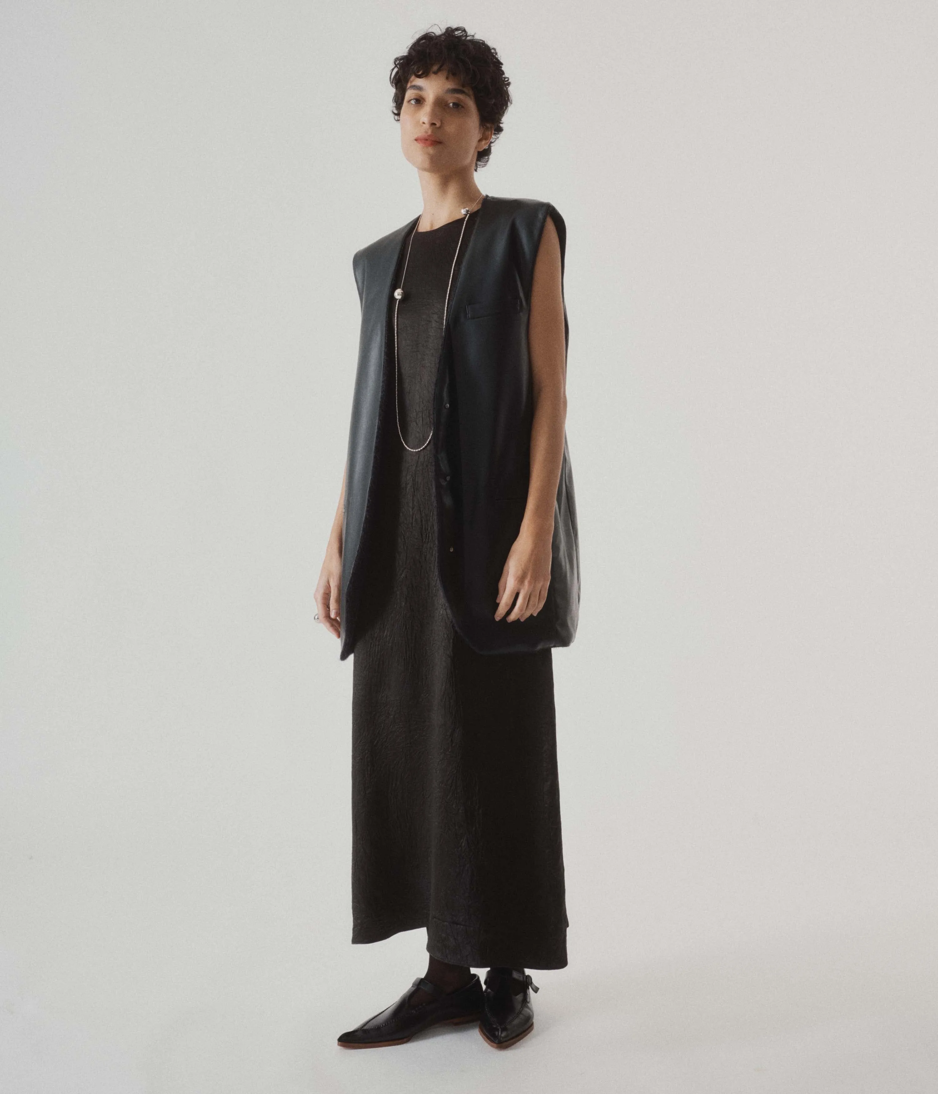CRINKLED SATIN TANK DRESS IN BLACK sold by Sayaka Davis product image thumbnail 3
