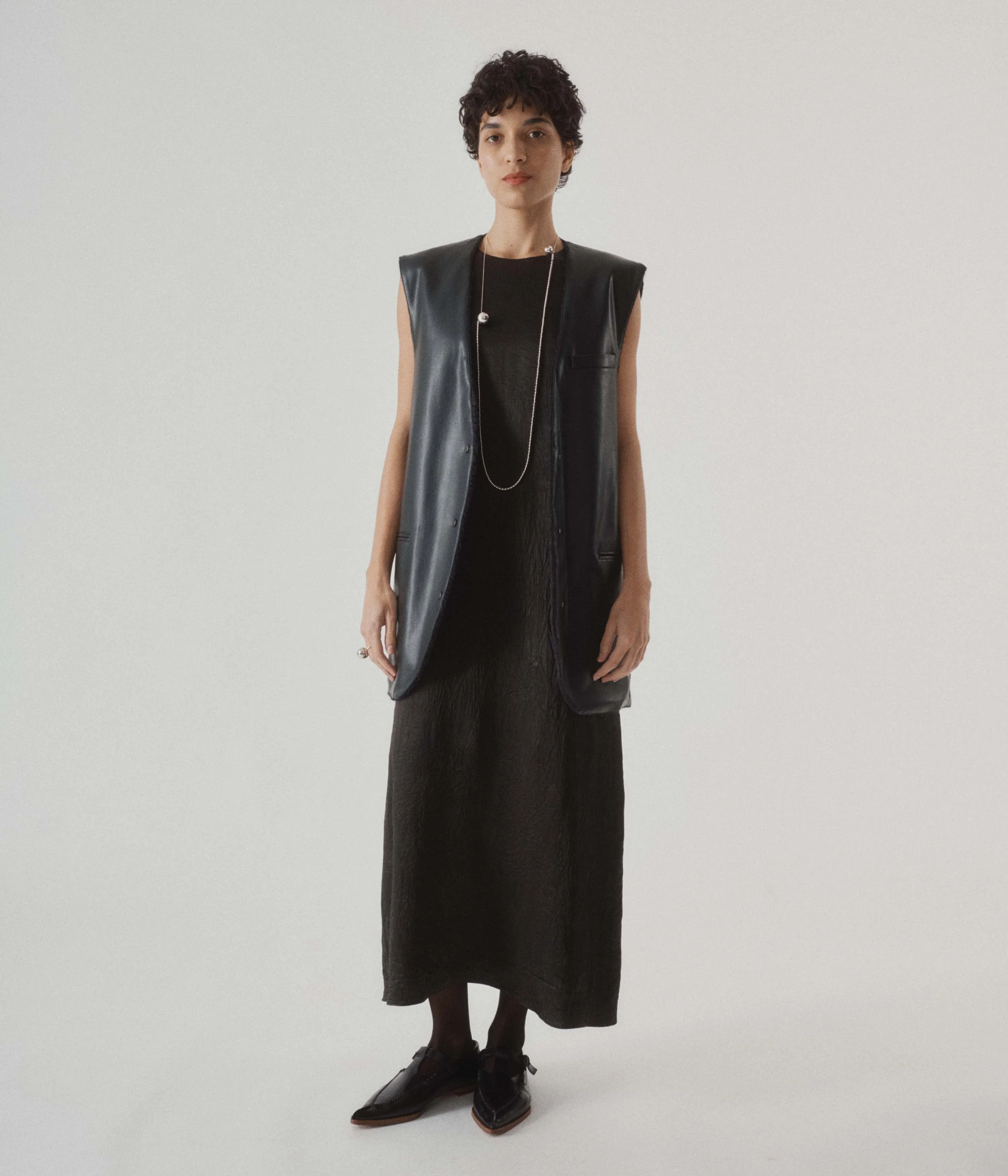 CRINKLED SATIN TANK DRESS IN BLACK sold by Sayaka Davis product image thumbnail 2