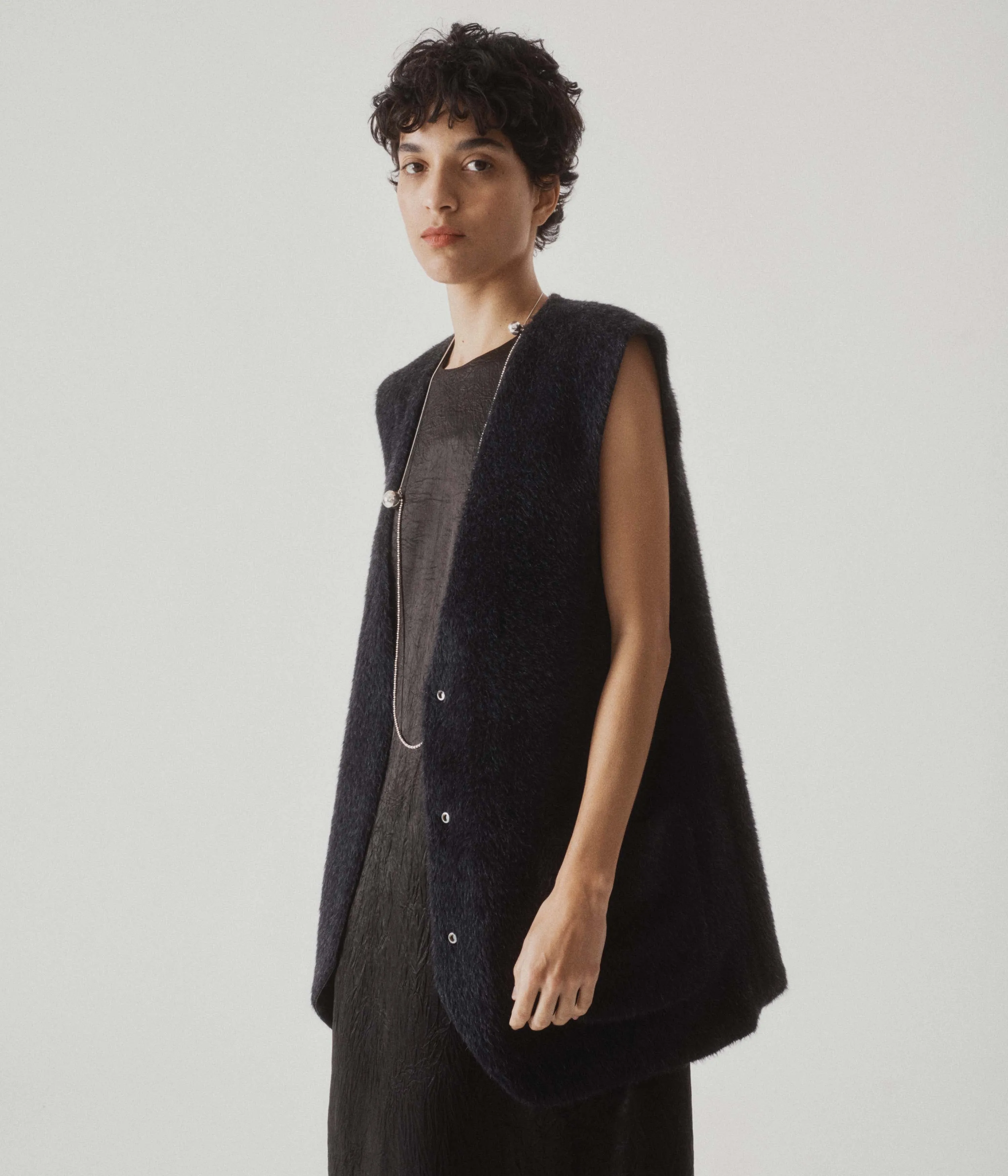 CRINKLED SATIN TANK DRESS IN BLACK sold by Sayaka Davis product image thumbnail 4