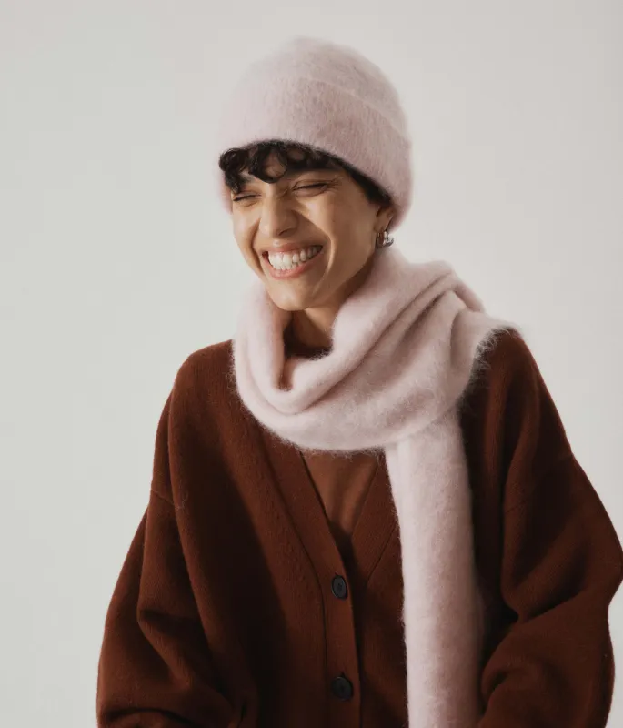 BRUSHED MOHAIR BEANIE IN BLUSH made by Sayaka Davis