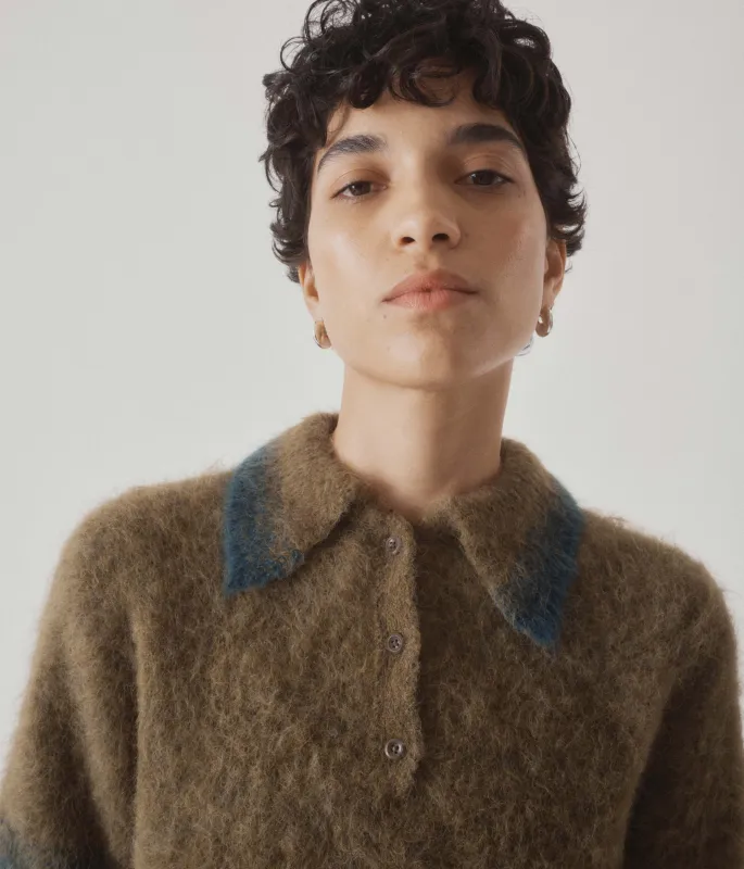 COMPACT KNIT POLO IN OLIVE × GREEN sold by Sayaka Davis