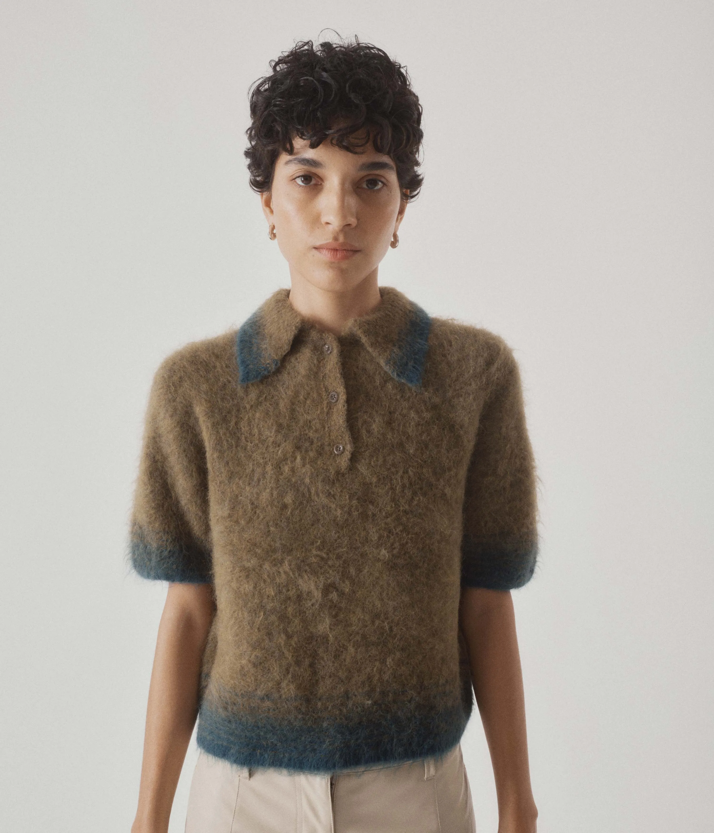 COMPACT KNIT POLO IN OLIVE × GREEN sold by Sayaka Davis product image thumbnail 3