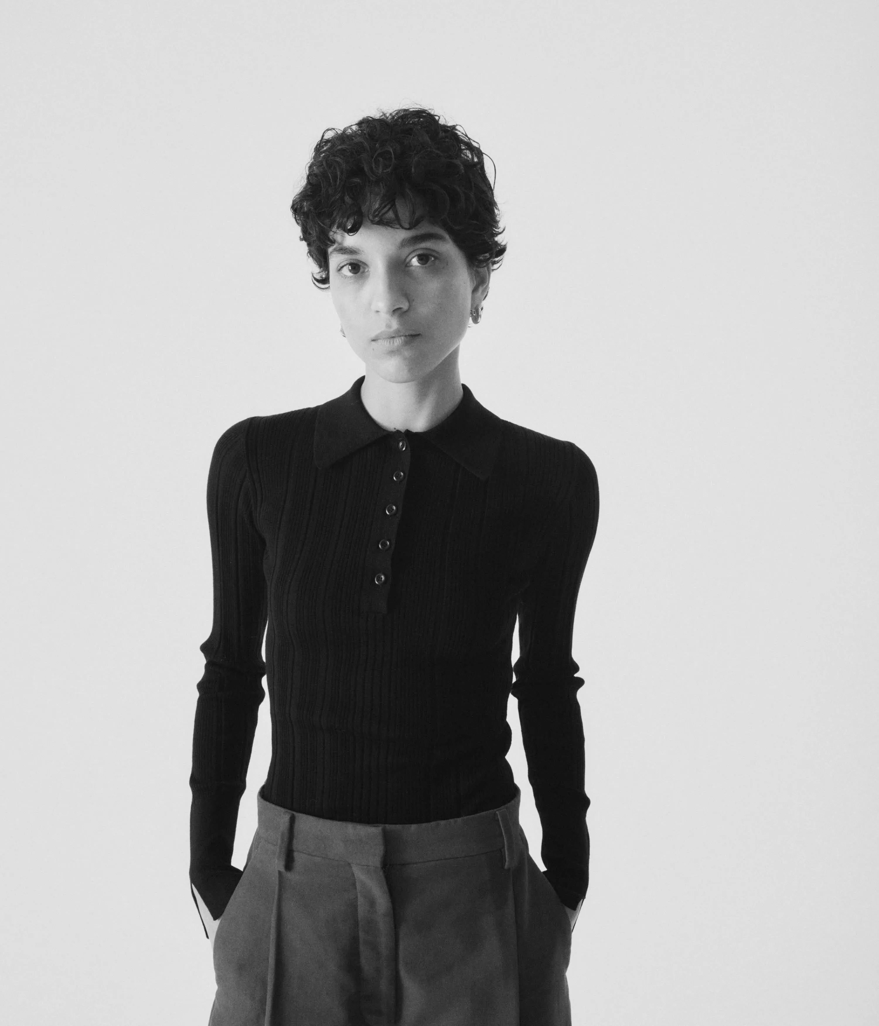 RIBBED KNIT POLO IN PINE sold by Sayaka Davis product image thumbnail 3