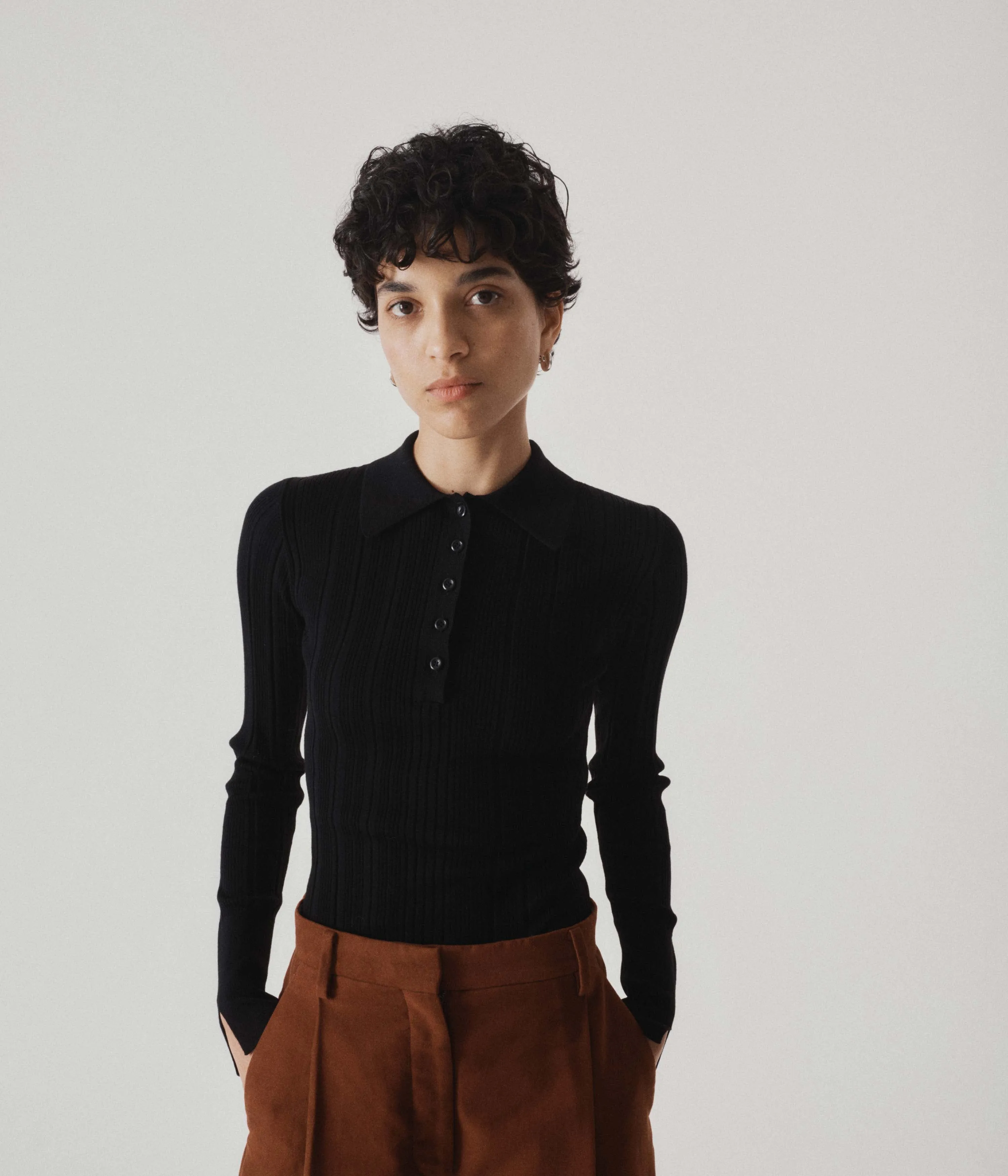 RIBBED KNIT POLO IN BLACK sold by Sayaka Davis product image thumbnail 3