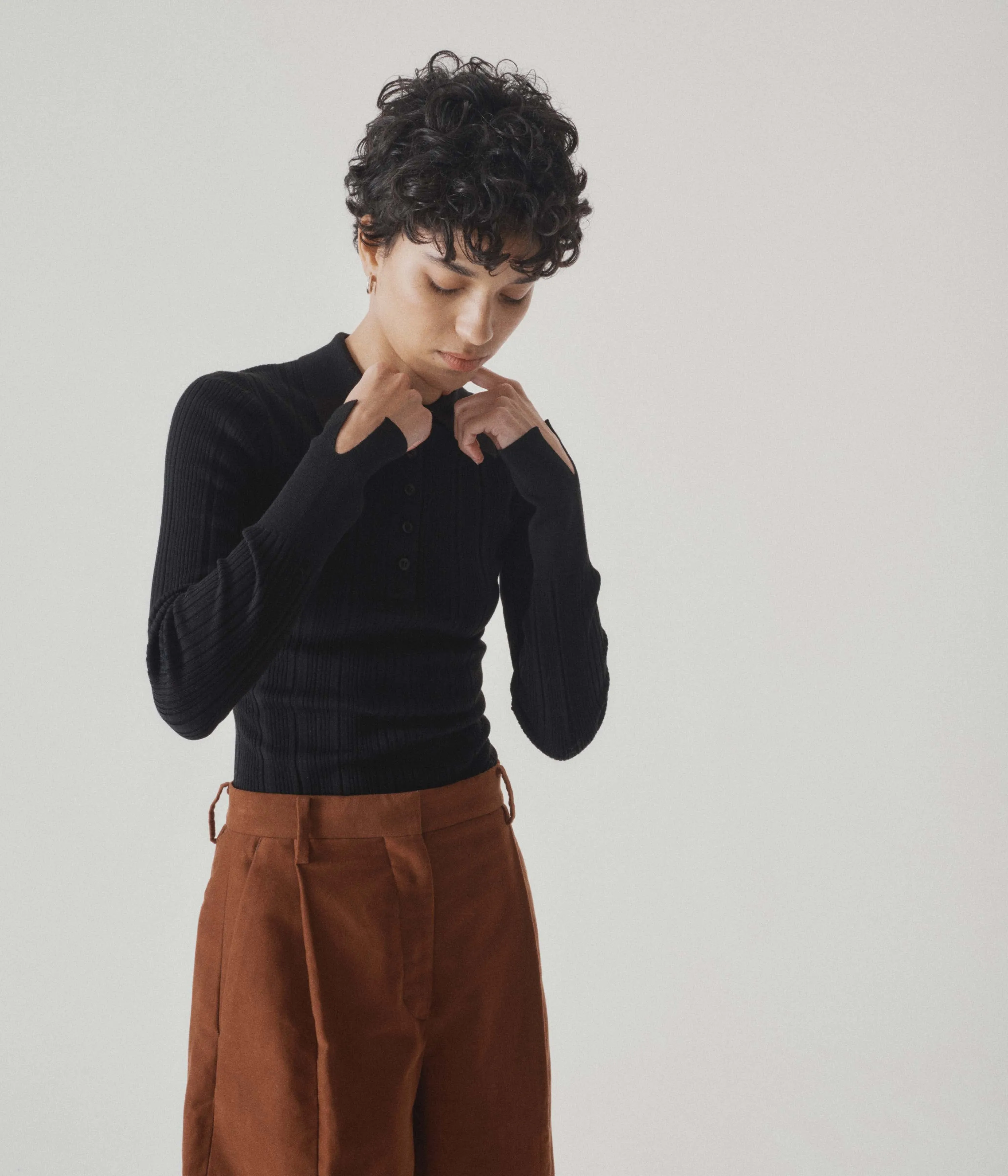 RIBBED KNIT POLO IN BLACK sold by Sayaka Davis product image thumbnail 2