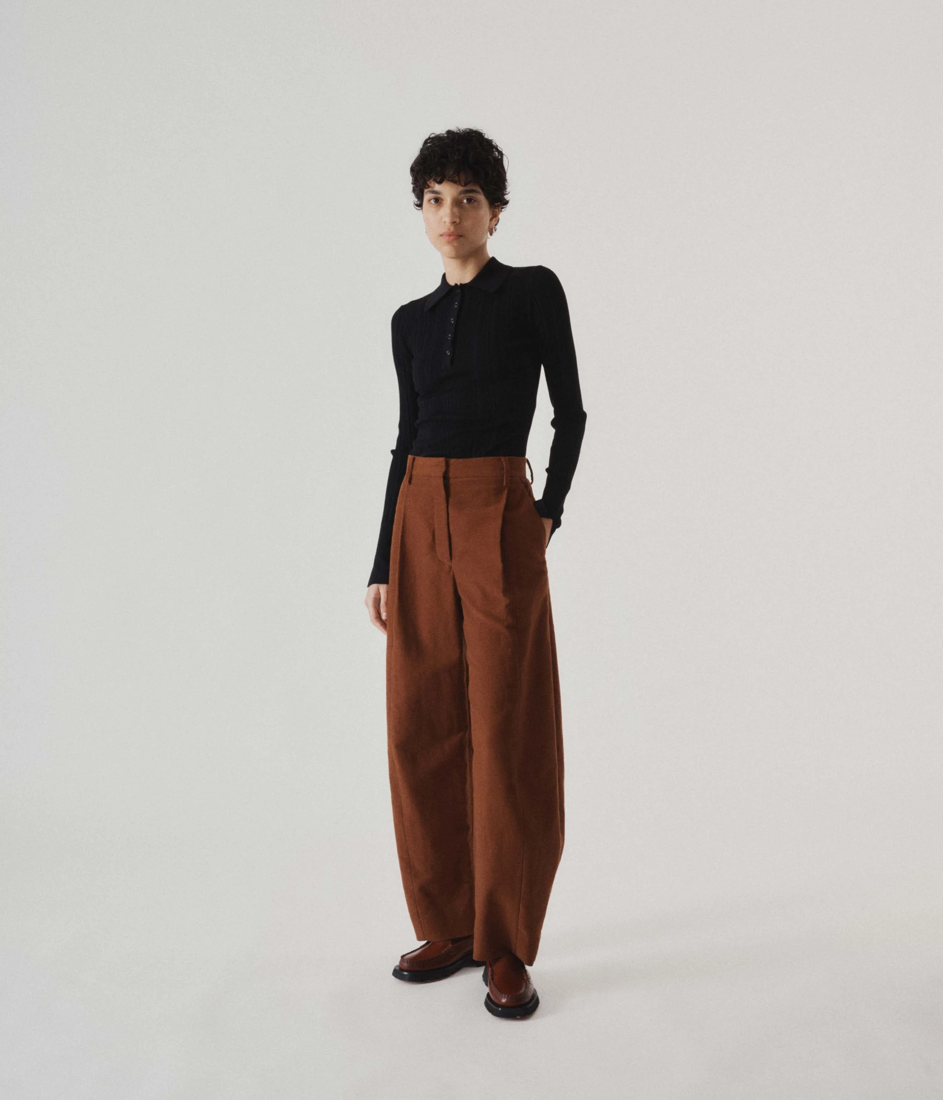 RIBBED KNIT POLO IN BLACK sold by Sayaka Davis product image thumbnail 5