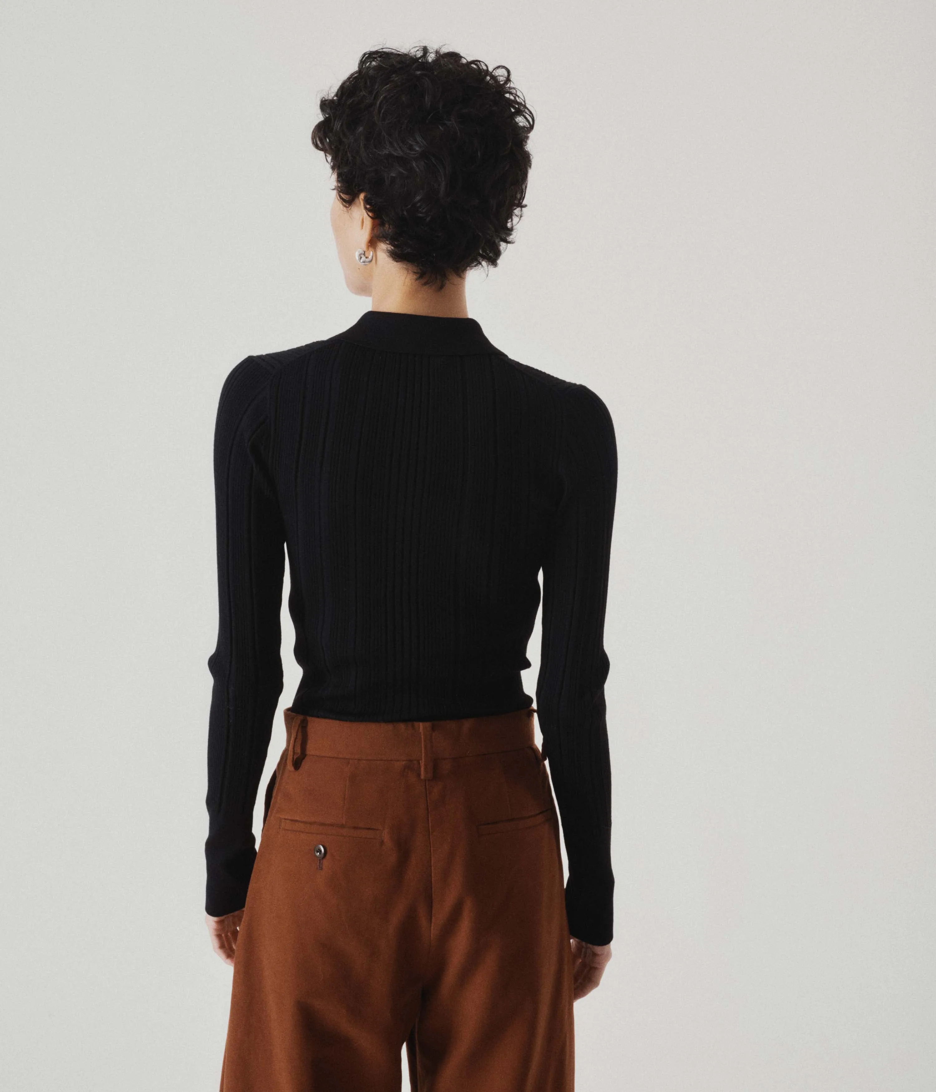 RIBBED KNIT POLO IN BLACK sold by Sayaka Davis product image thumbnail 4