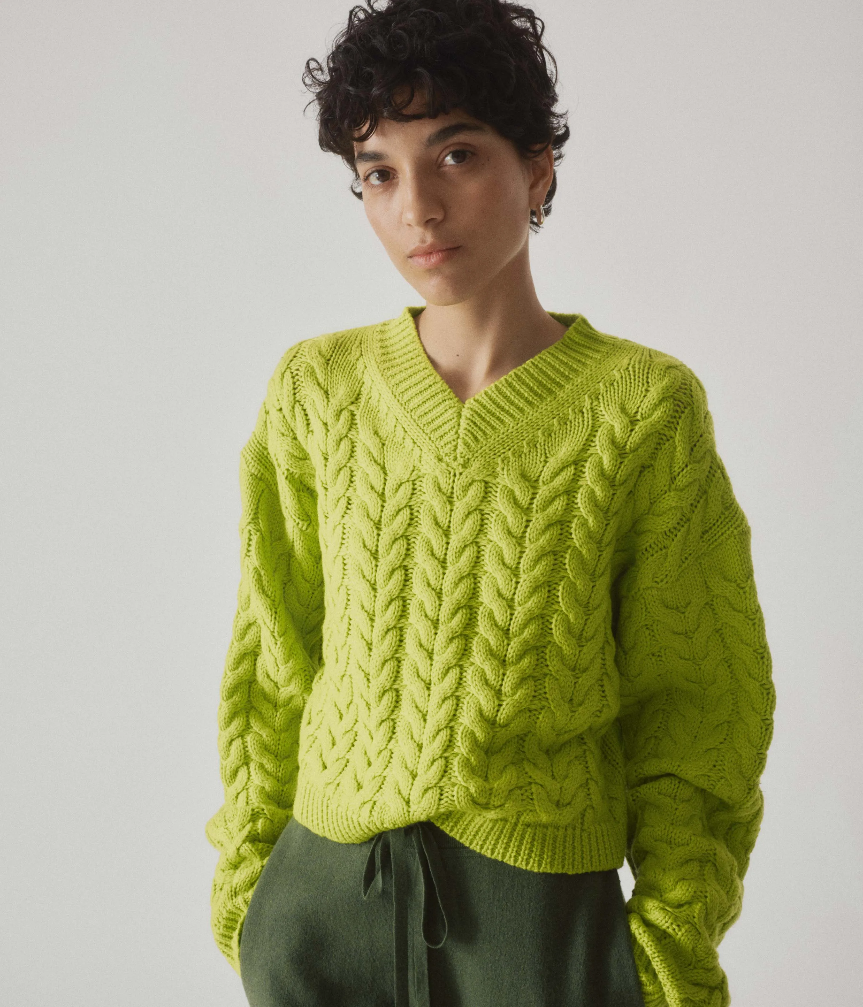 Cable Sweater in Wasabi sold by Sayaka Davis