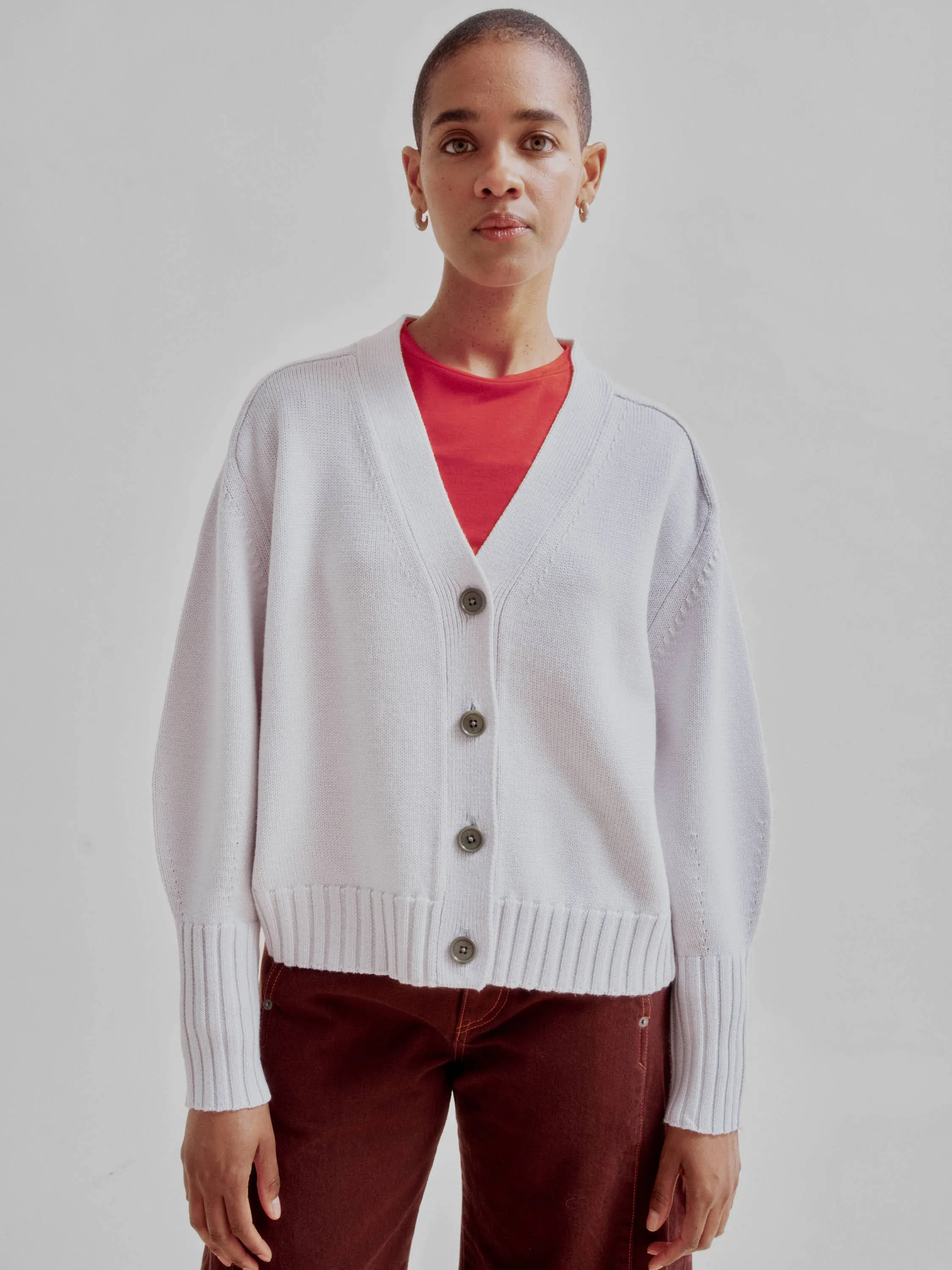 Balloon Sleeve Cardigan in Ice Gray sold by Sayaka Davis