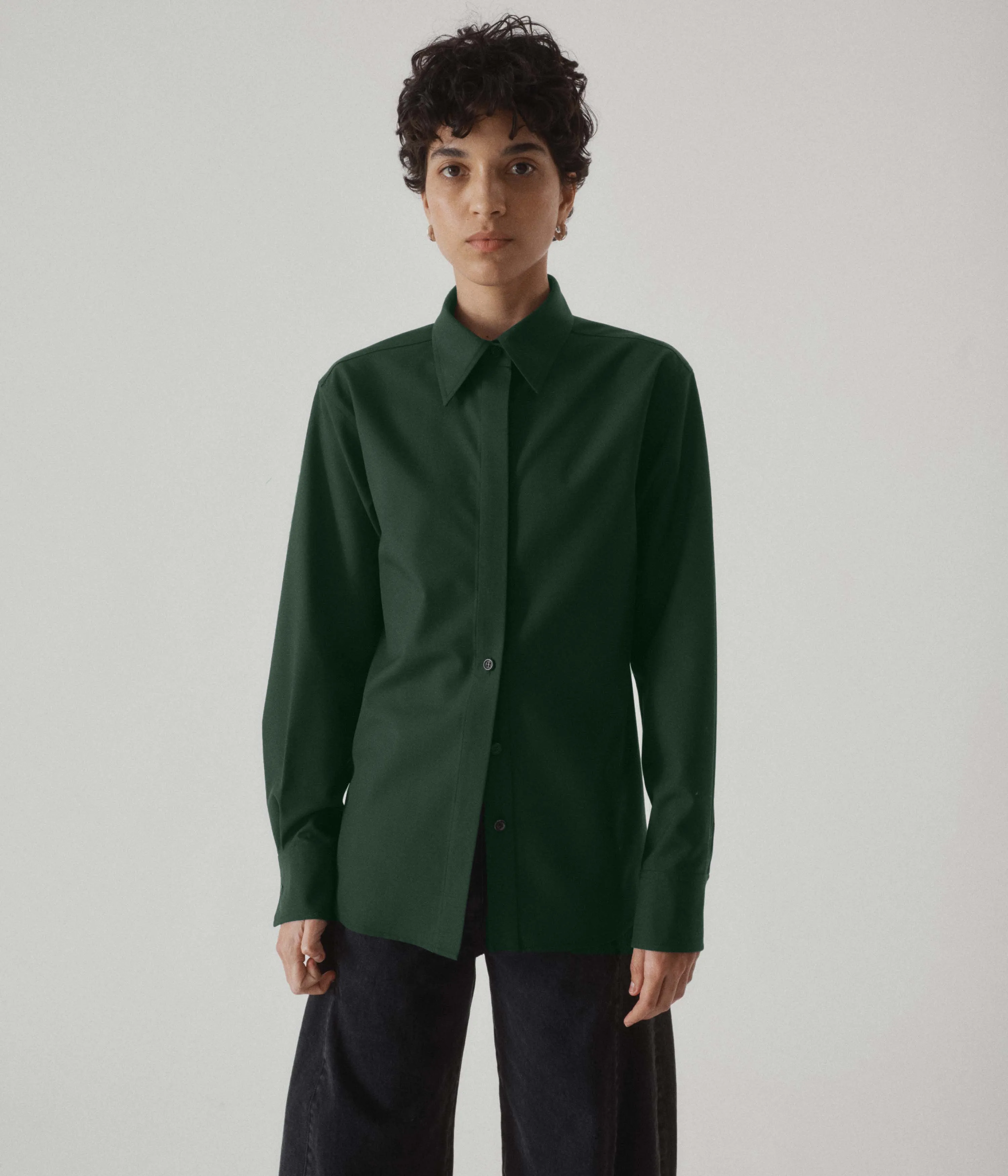 Slim Wool Shirt in Pine sold by Sayaka Davis