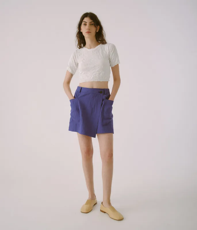 Crinkled Petite Knit Tee in White made by Sayaka Davis