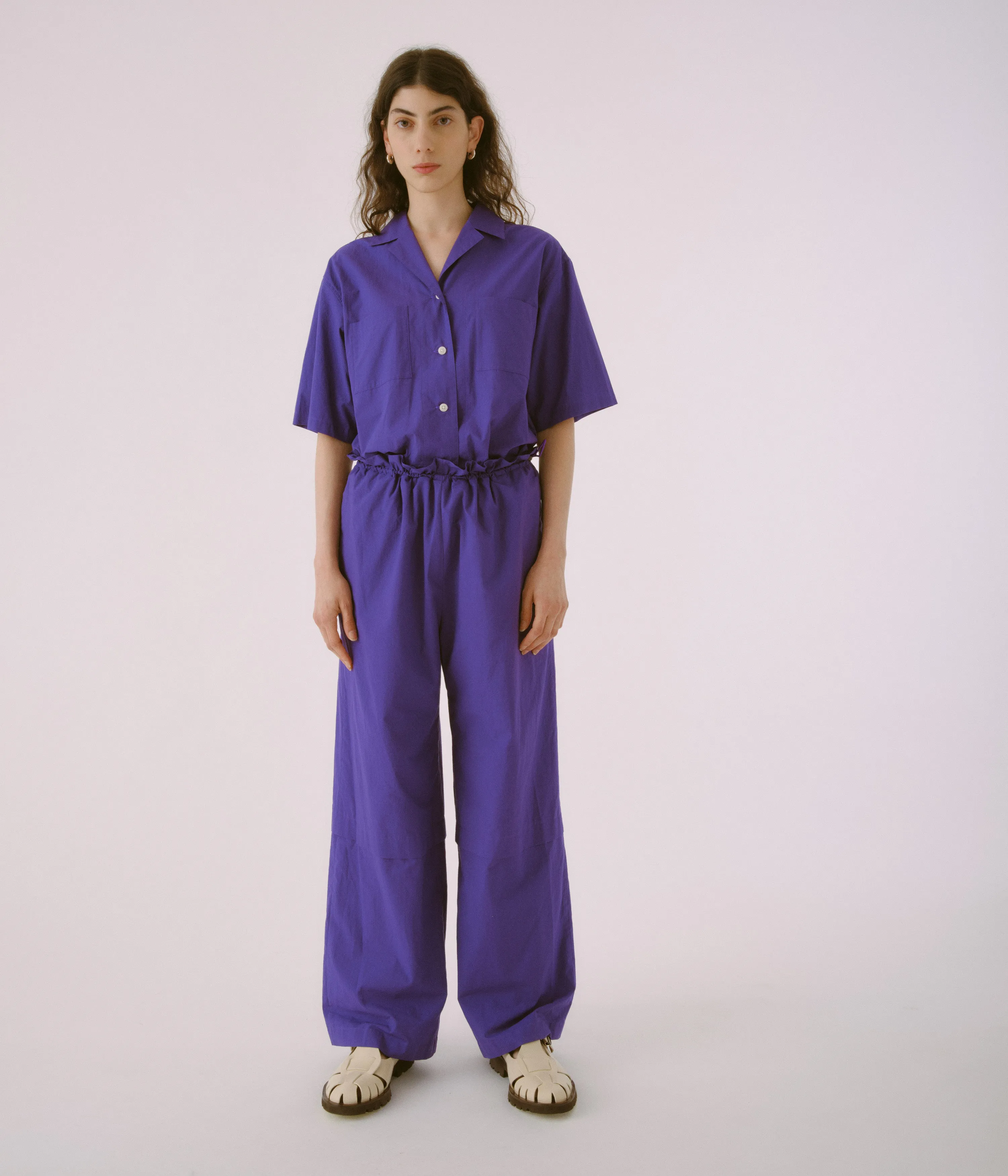 Open Collar Jumpsuit in Purple sold by Sayaka Davis