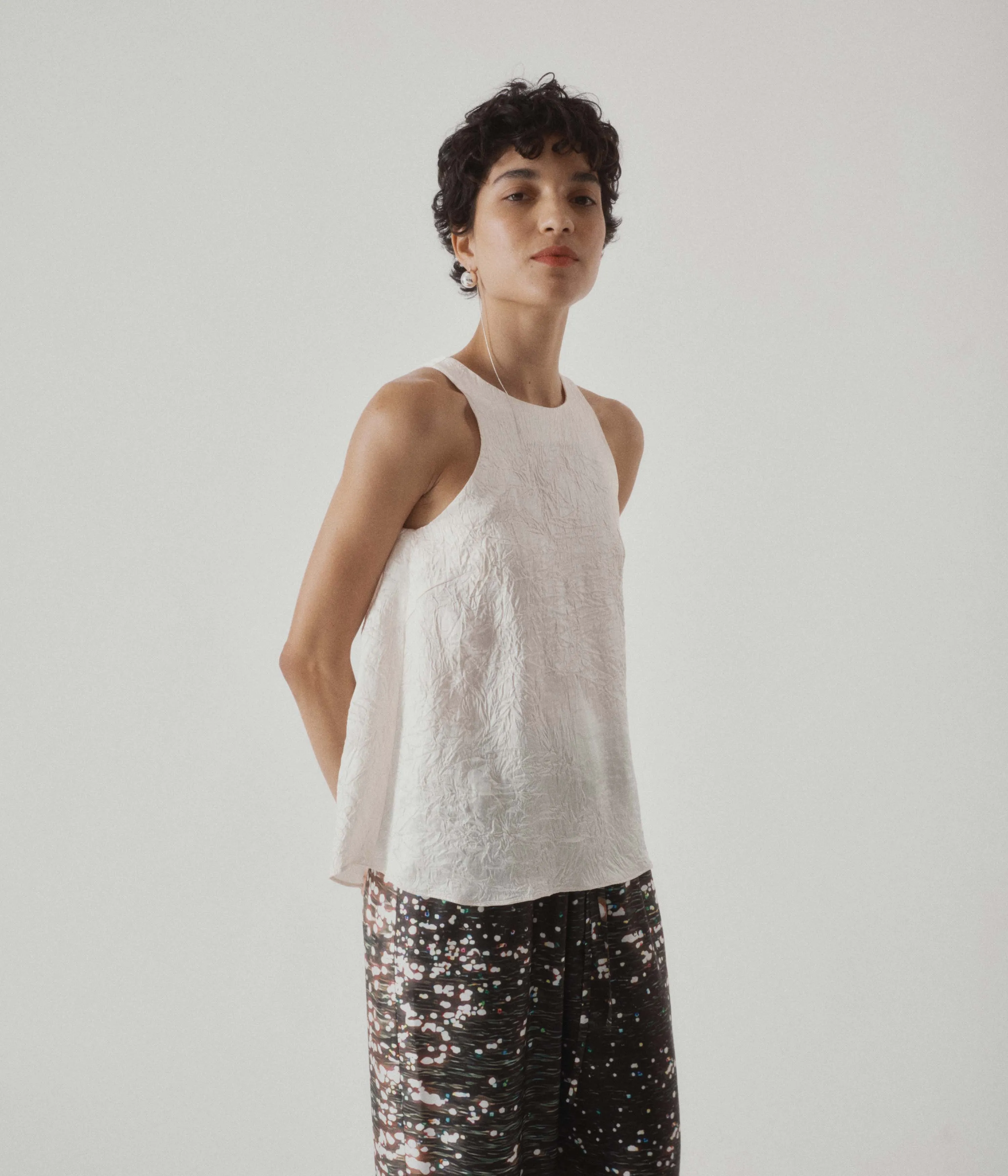 Crinkled Satin Tank in Cream sold by Sayaka Davis product image thumbnail 2