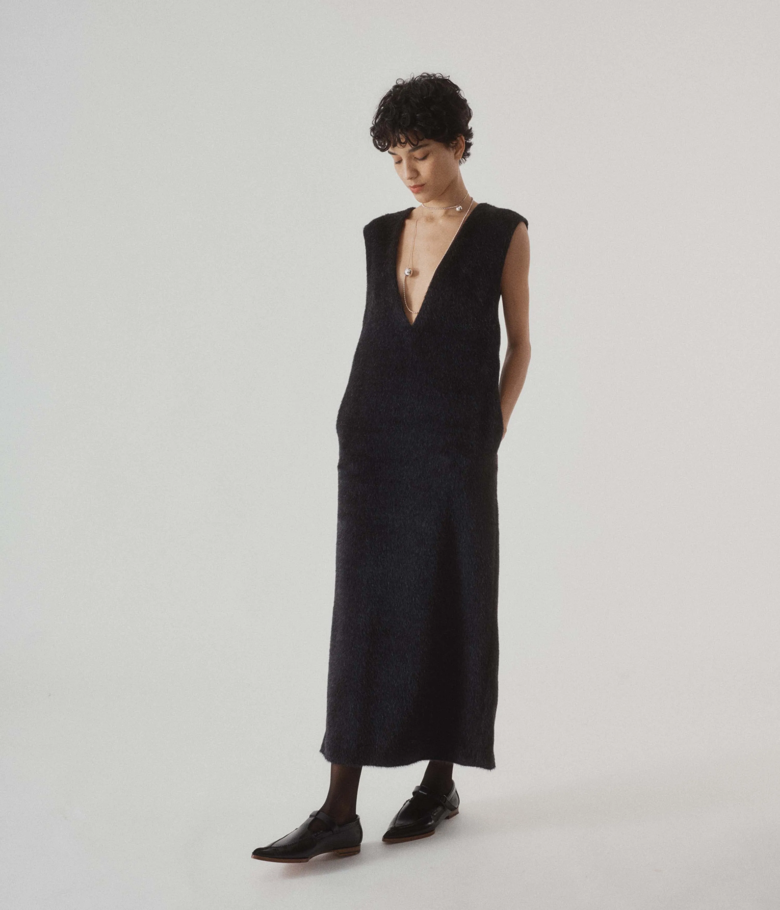 Eco Fur Deep V Dress in Black sold by Sayaka Davis product image thumbnail 3