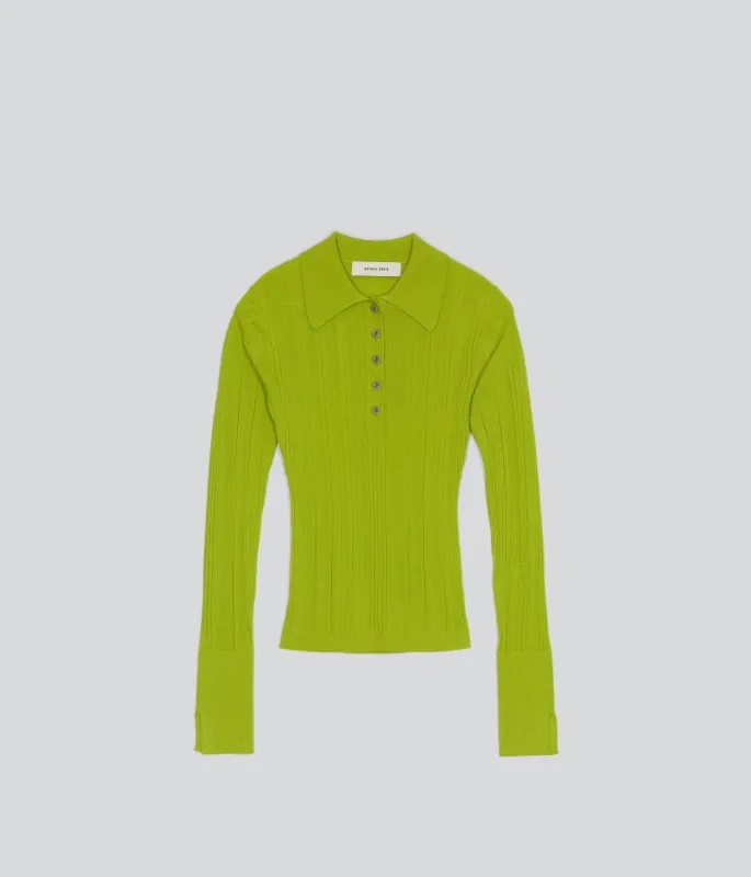 Ribbed Knit Polo in Wasabi sold by Sayaka Davis