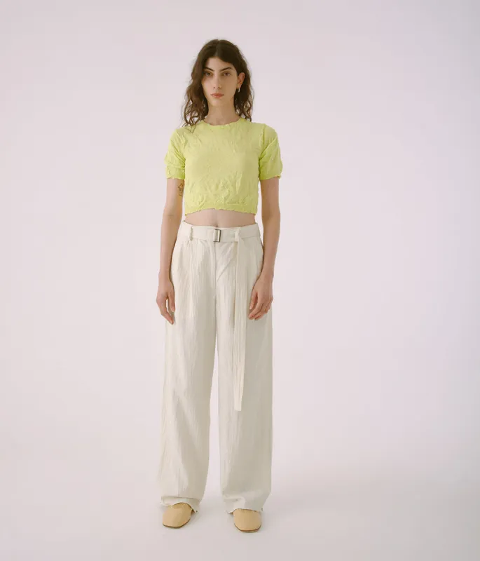 Belted Tucked Trousers in Ivory made by Sayaka Davis