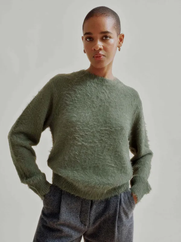 Shaggy Pullover in Moss Green made by Sayaka Davis