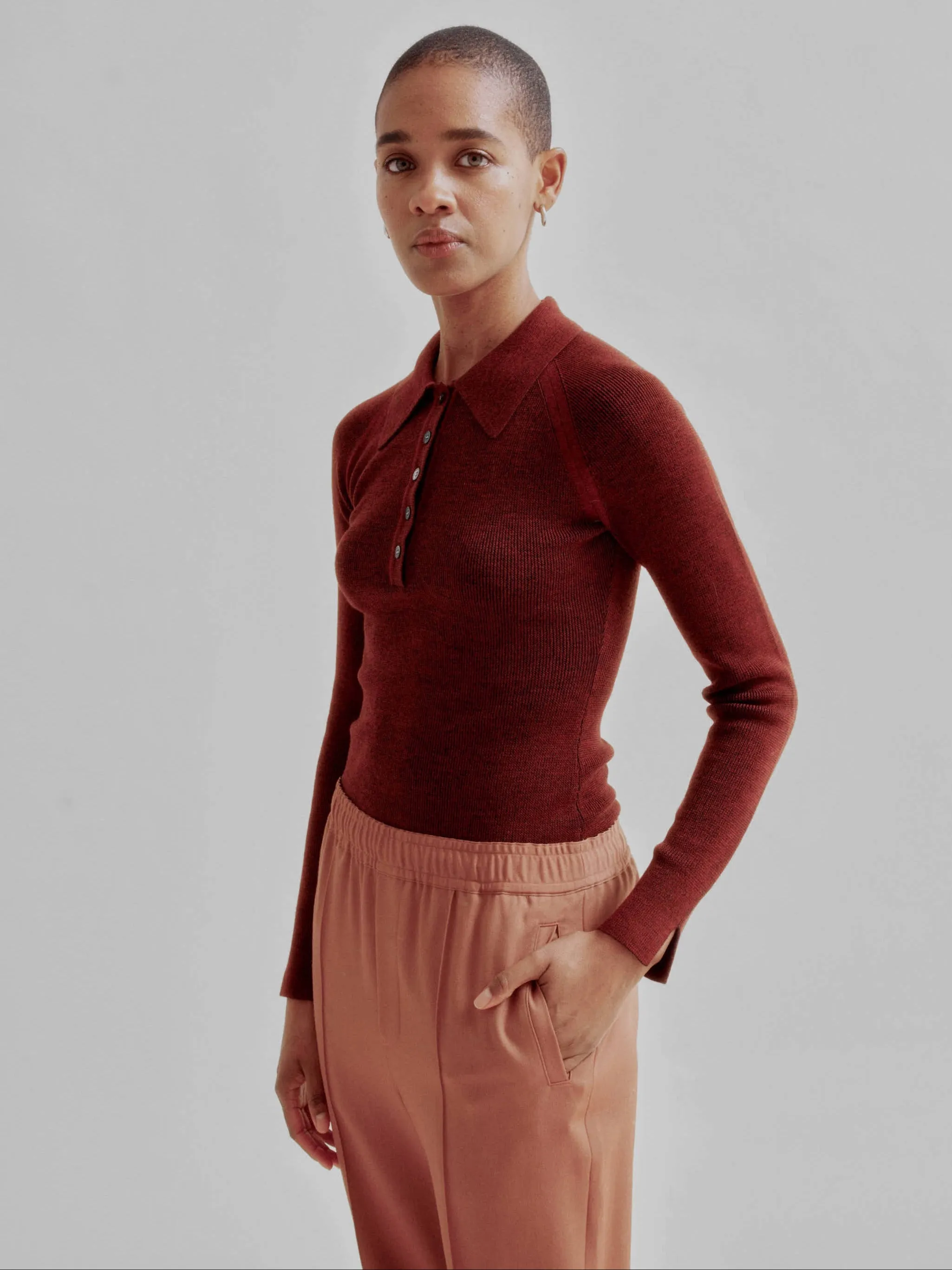 Combo Ribbed Polo in Rust x Navy sold by Sayaka Davis product image thumbnail 2