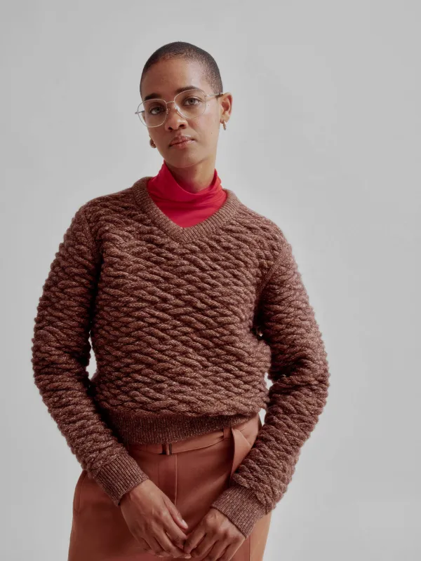 Patterned V-Neck in Spices made by Sayaka Davis