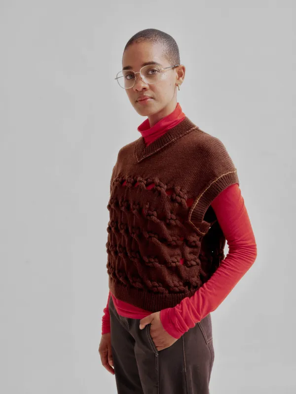 Open Cable Vest in Brown made by Sayaka Davis