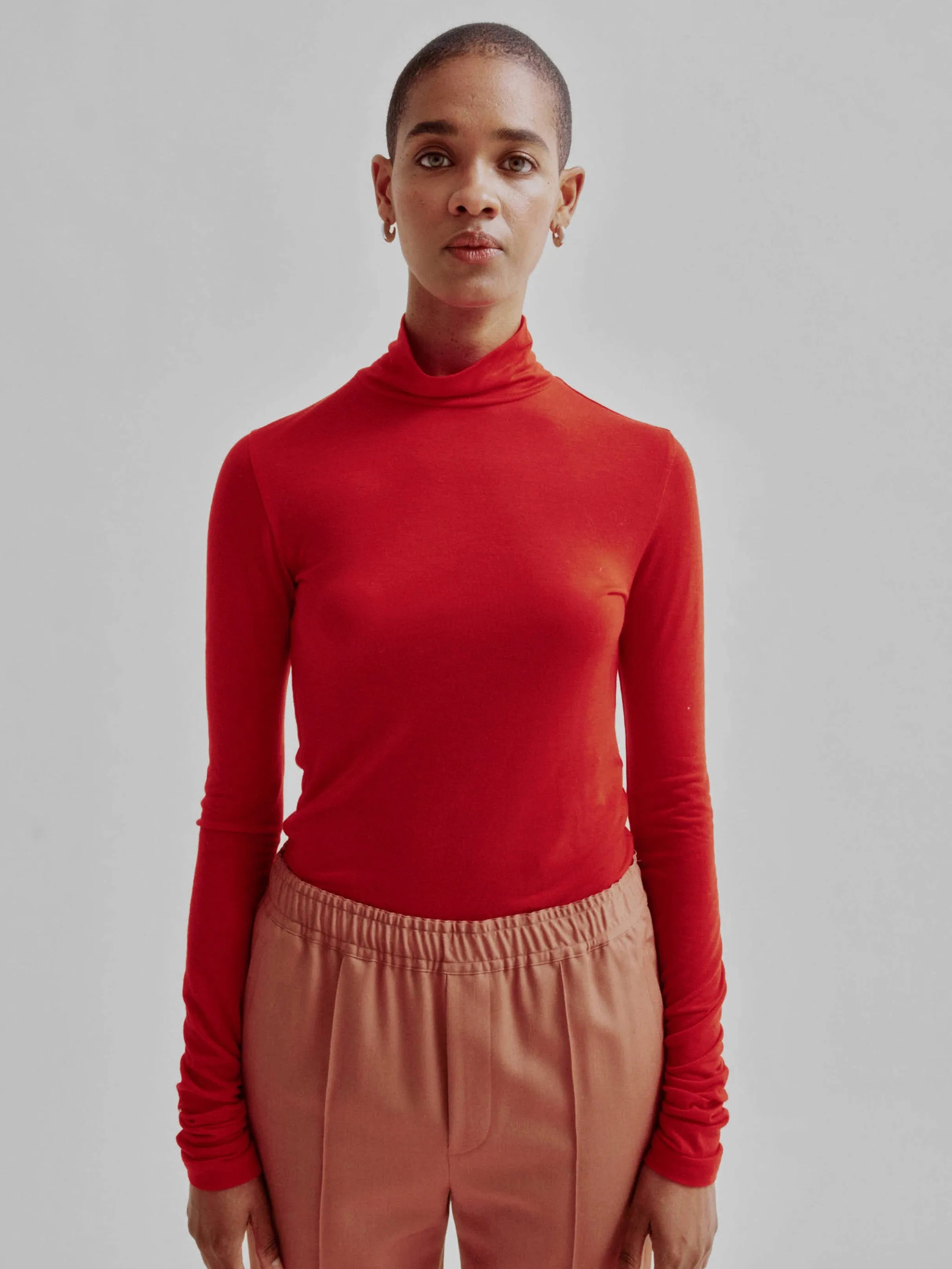 Mockneck Tee in Red sold by Sayaka Davis