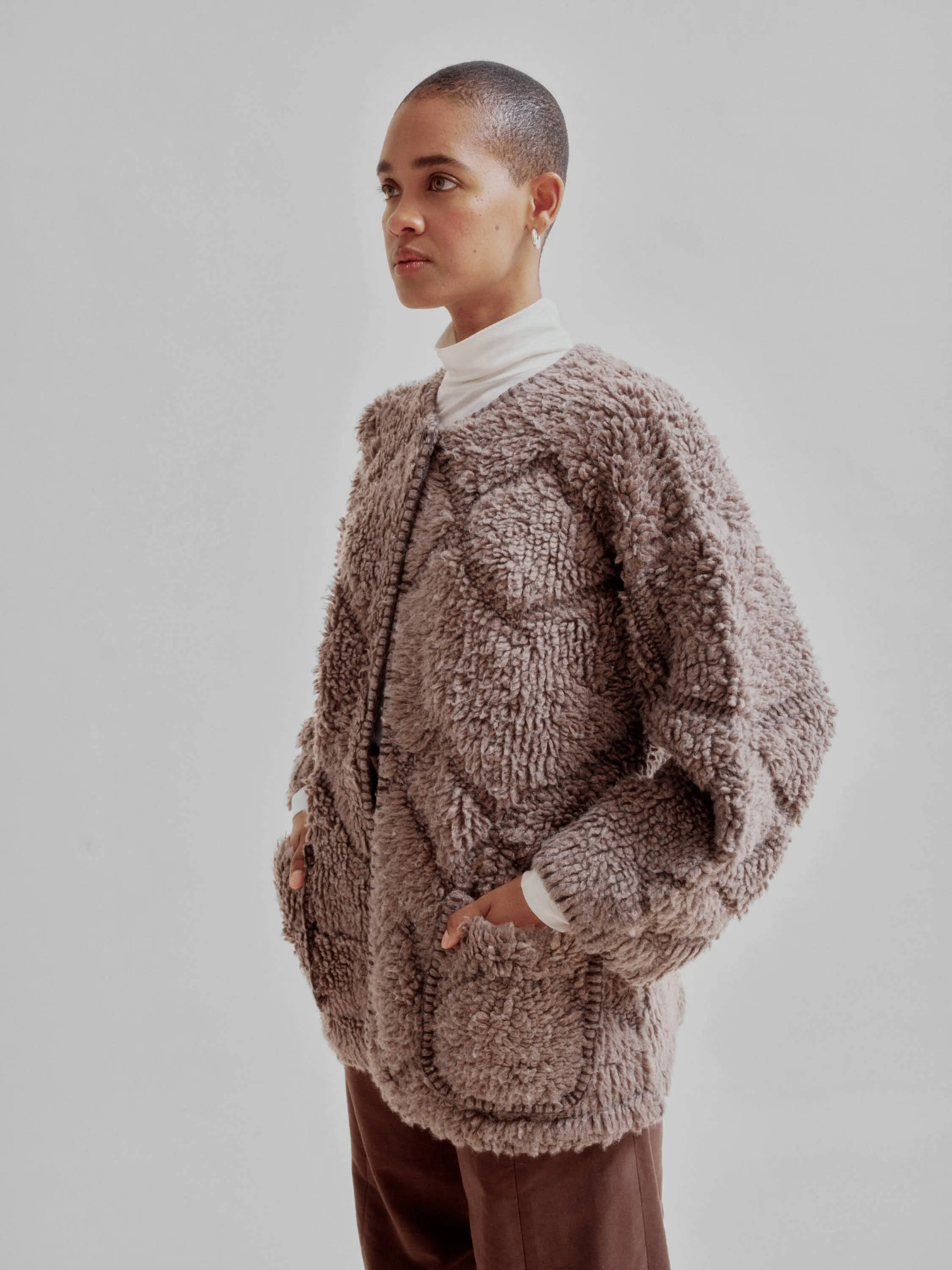 PILE KNIT COAT IN TAUPE sold by Sayaka Davis product image thumbnail 2