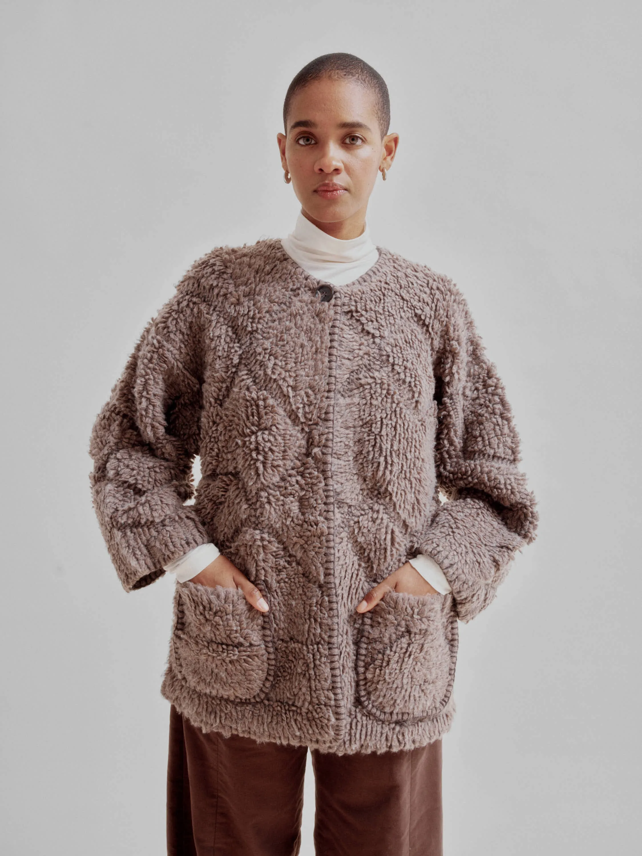 PILE KNIT COAT IN TAUPE sold by Sayaka Davis