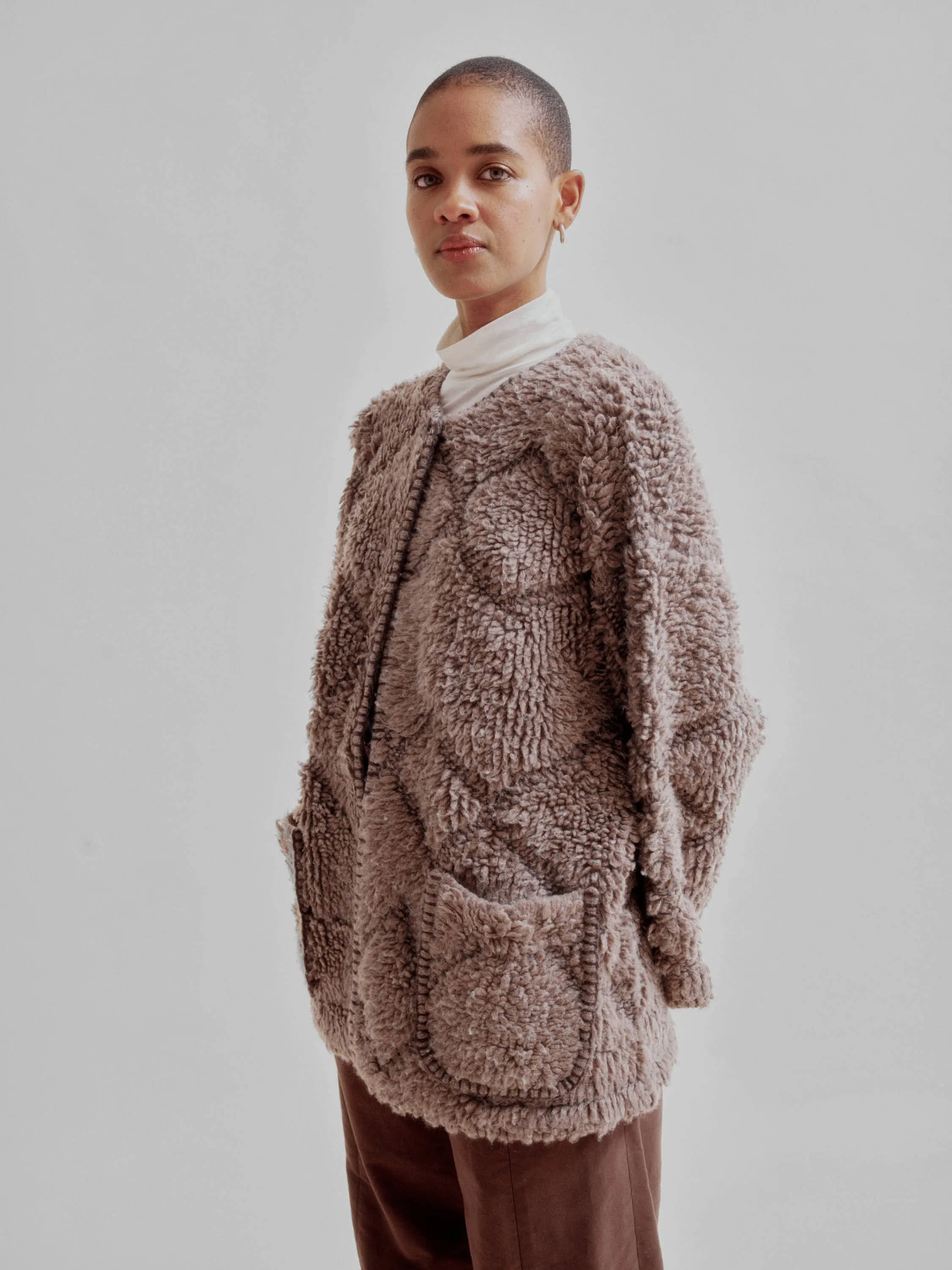 PILE KNIT COAT IN TAUPE sold by Sayaka Davis product image thumbnail 5