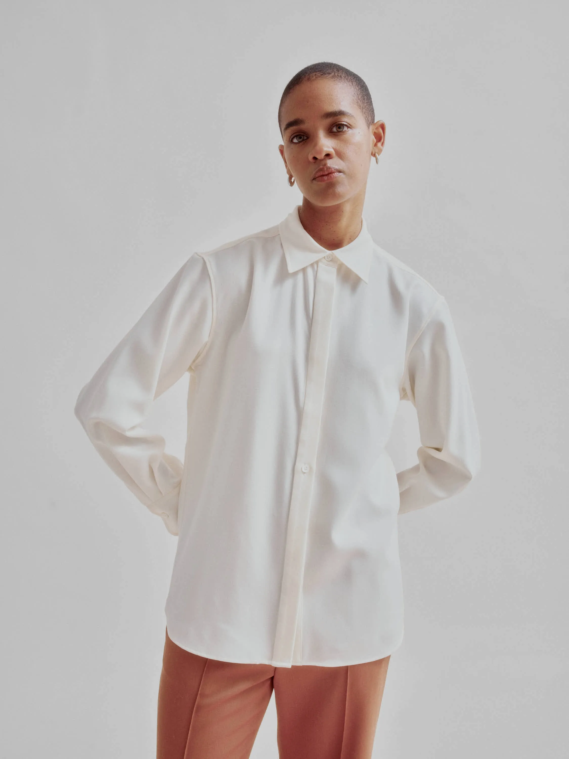 Slim Wool Shirt in Off White sold by Sayaka Davis