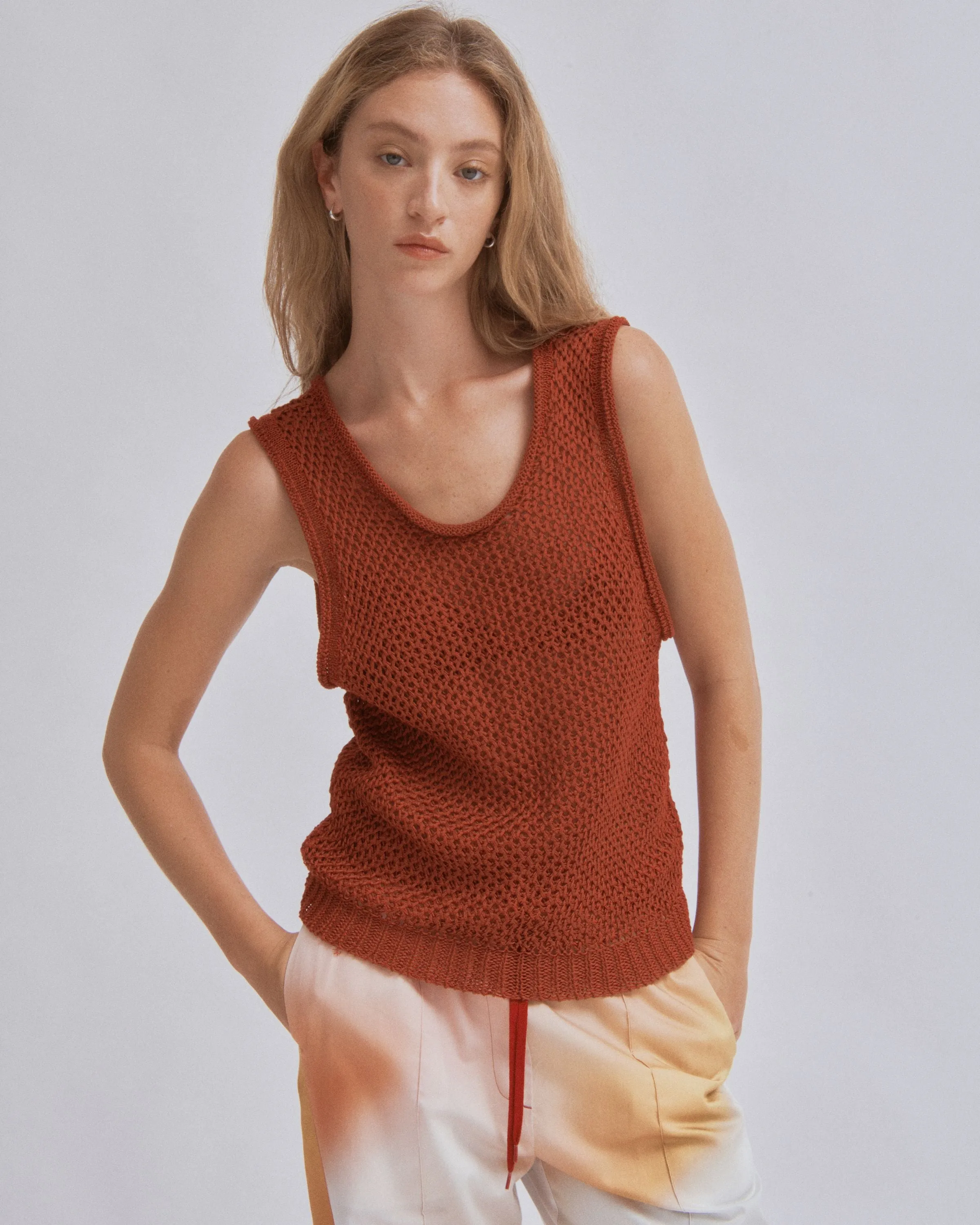 Linen Knit Tank in Brick sold by Sayaka Davis