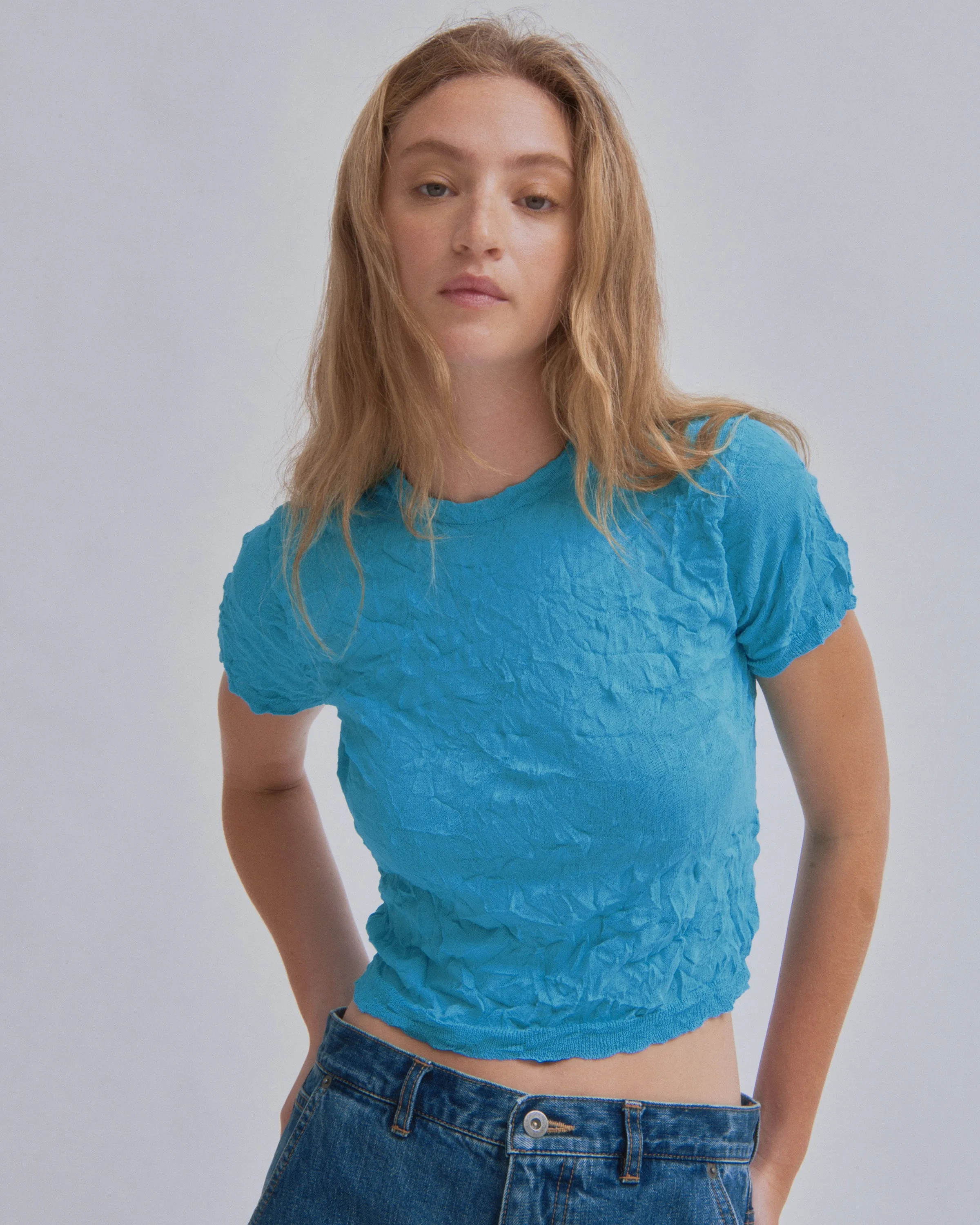 Crinkled Petite Knit Tee in Teal sold by Sayaka Davis product image thumbnail 2