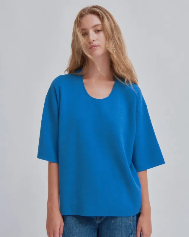 U-Neck Knit Tee in Cerulean made by Sayaka Davis