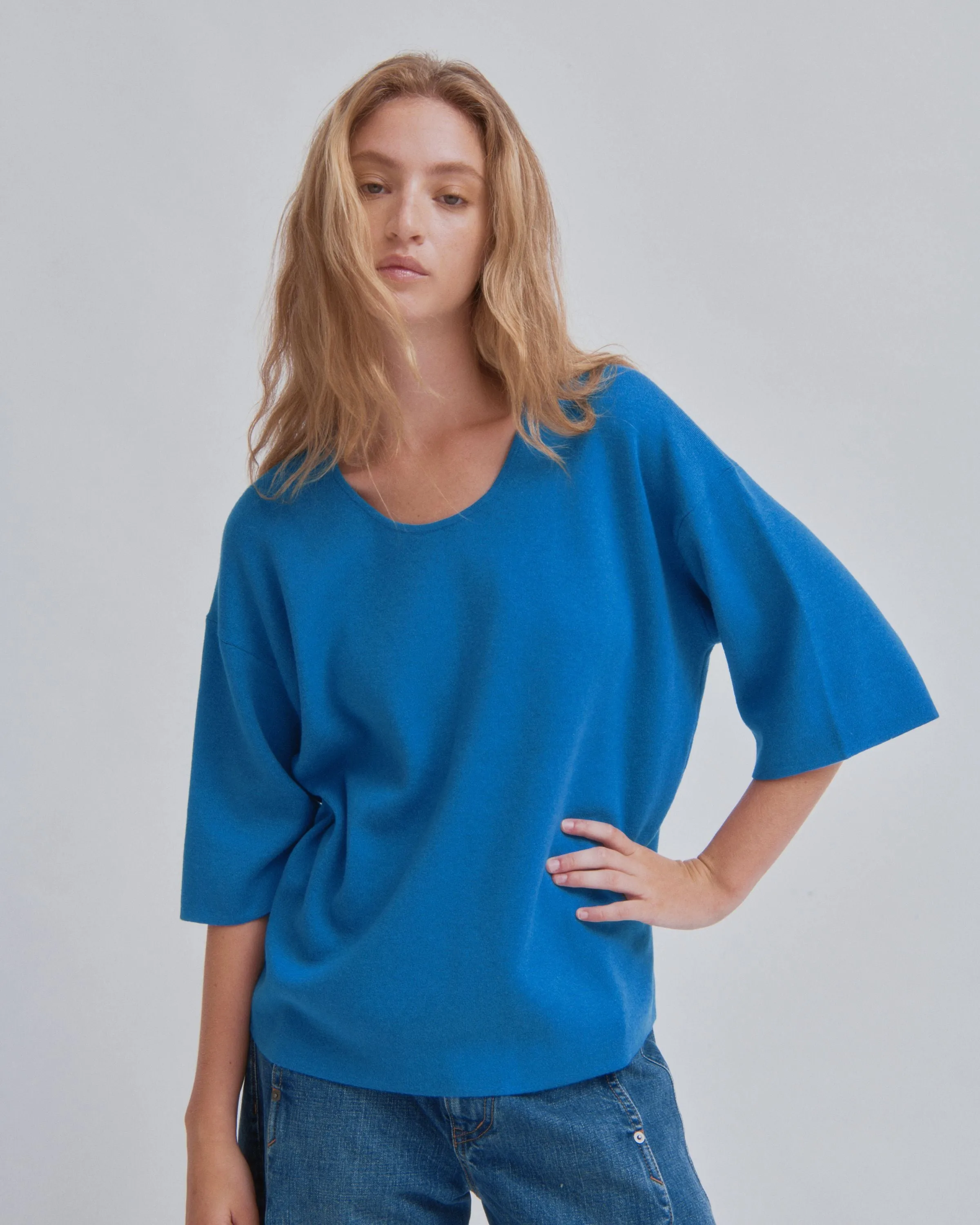 U-NECK KNIT TEE IN CERULEAN sold by Sayaka Davis product image thumbnail 3