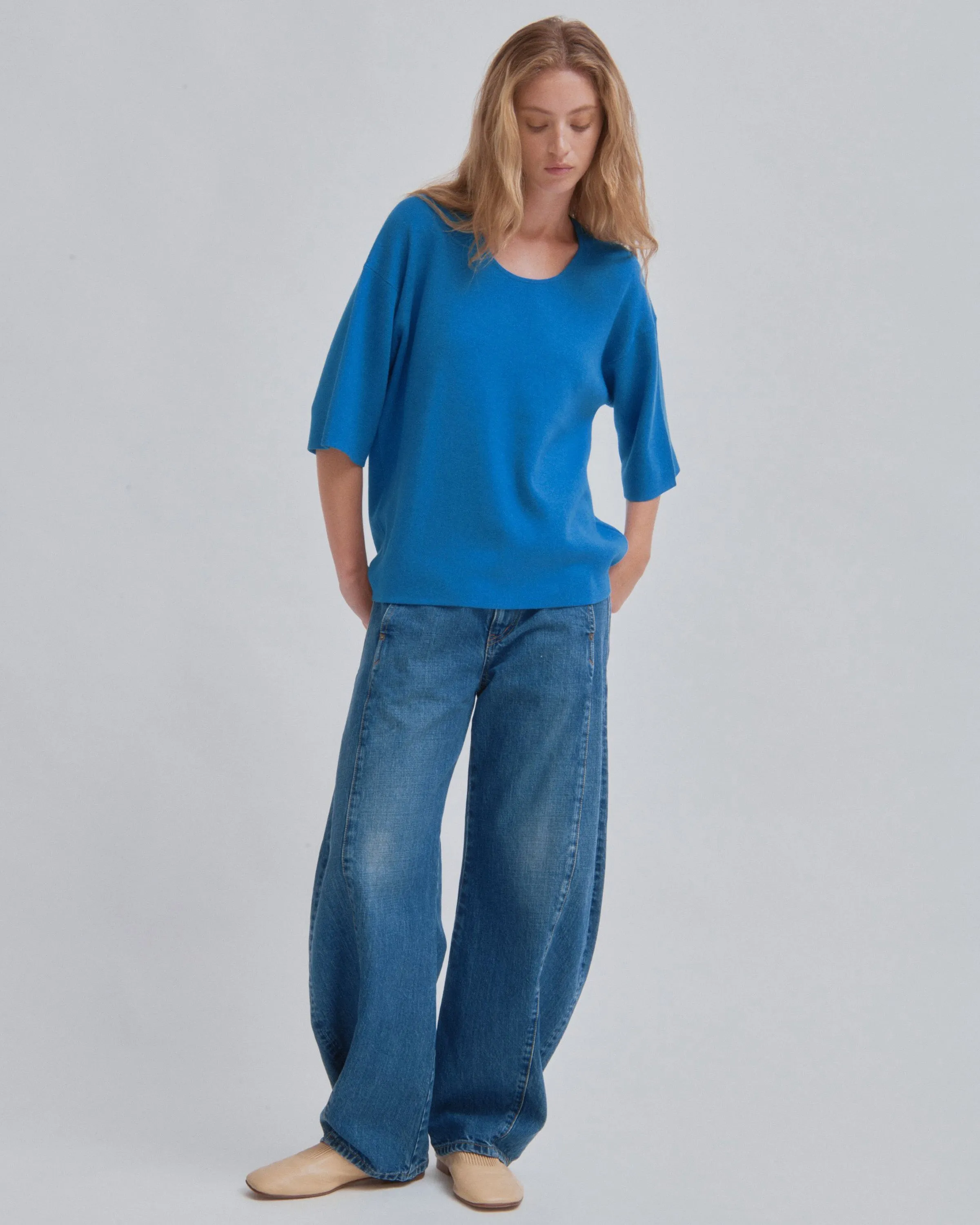 U-NECK KNIT TEE IN CERULEAN sold by Sayaka Davis product image thumbnail 5