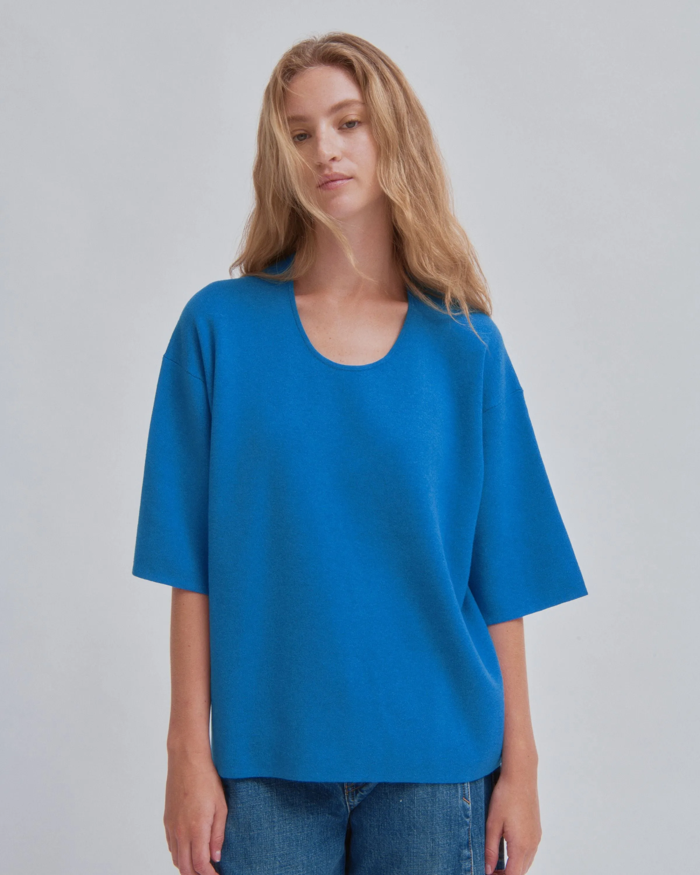 U-NECK KNIT TEE IN CERULEAN sold by Sayaka Davis product image thumbnail 2