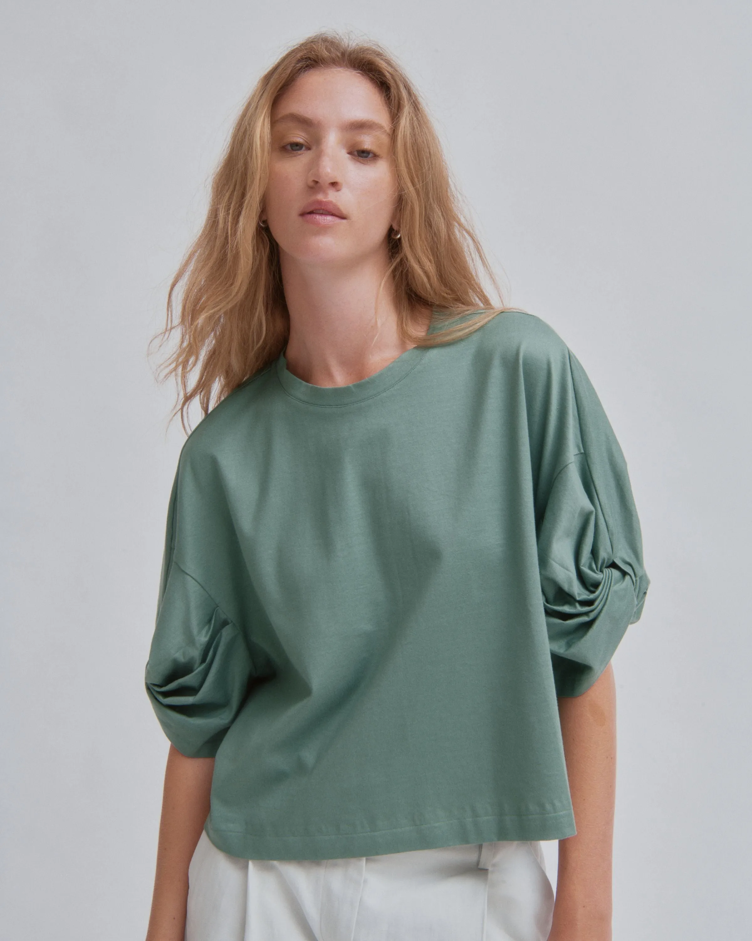 Twisted Sleeve Tee in Fern sold by Sayaka Davis